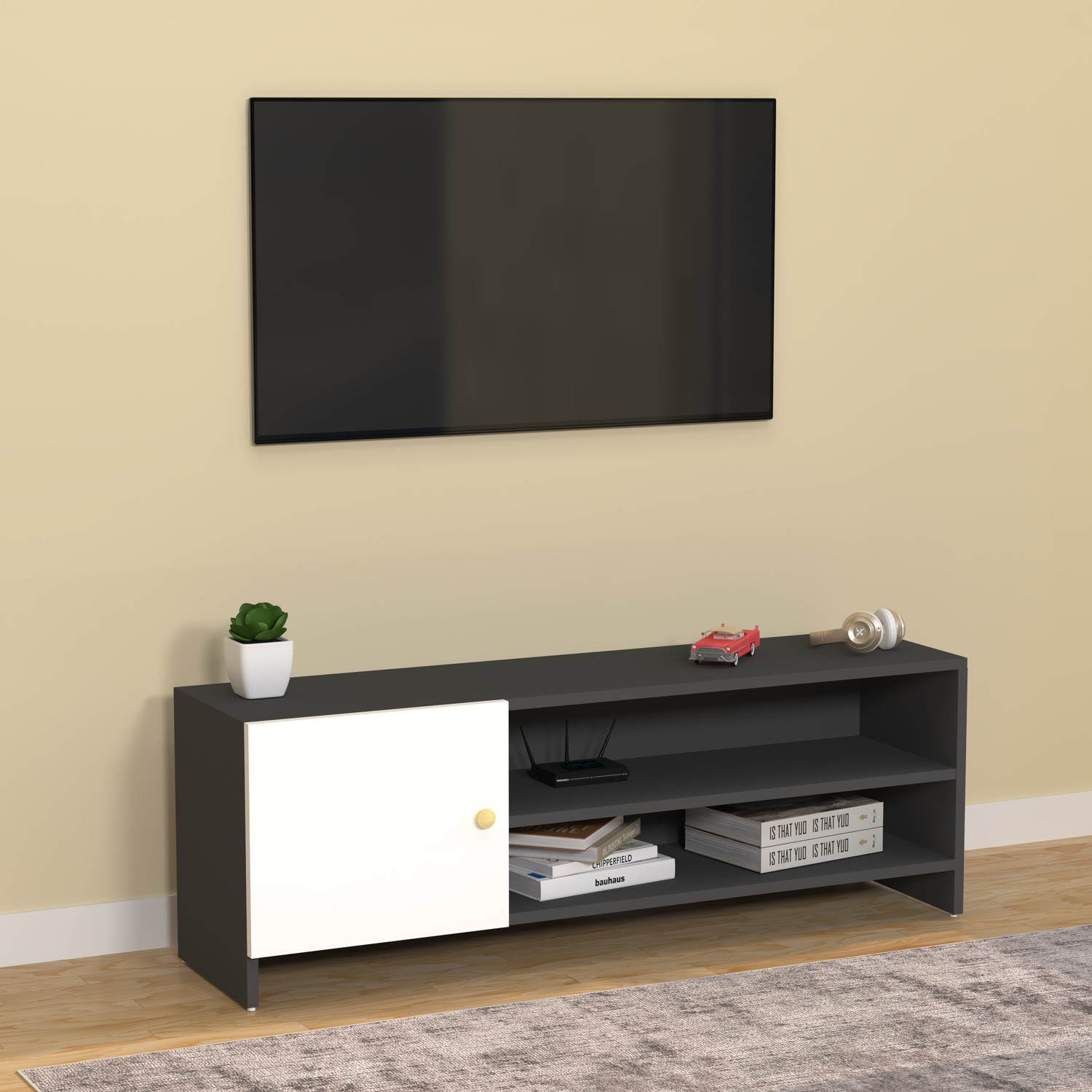 Image of Spyder Craft Modern Engineered Wood TV Unit with Open & Closed Storage for Living Room Engineered Wood TV Entertainment Unit