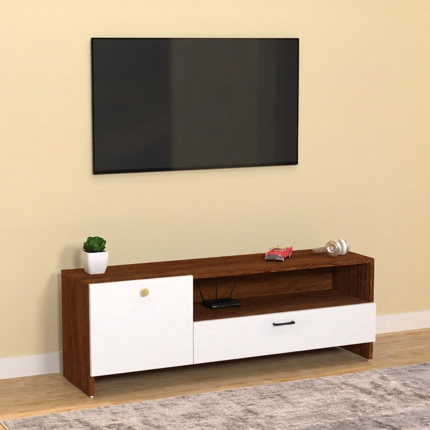 Image of Flipkart Perfect Homes Modern Engineered Wood TV Unit Cabinet with Storage for Living Room, Bedroom Engineered Wood TV Entertainment Unit