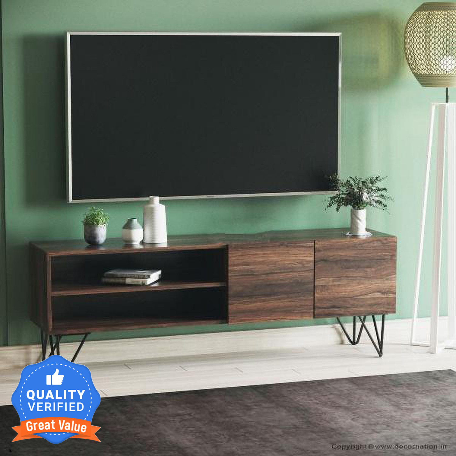 Image of DecorNation Jaydon Solid Wood TV Entertainment Unit