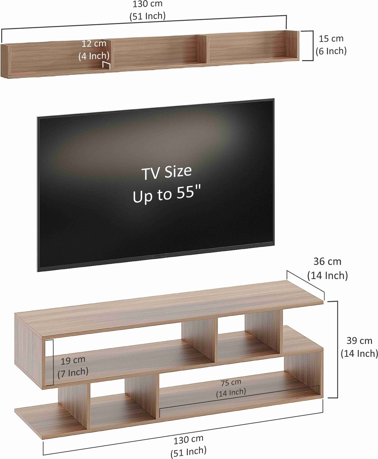Image of FURNEASER TV Table, LED Cabinet, Stand for 55 inch TV, Engineered Wood TV Entertainment Unit