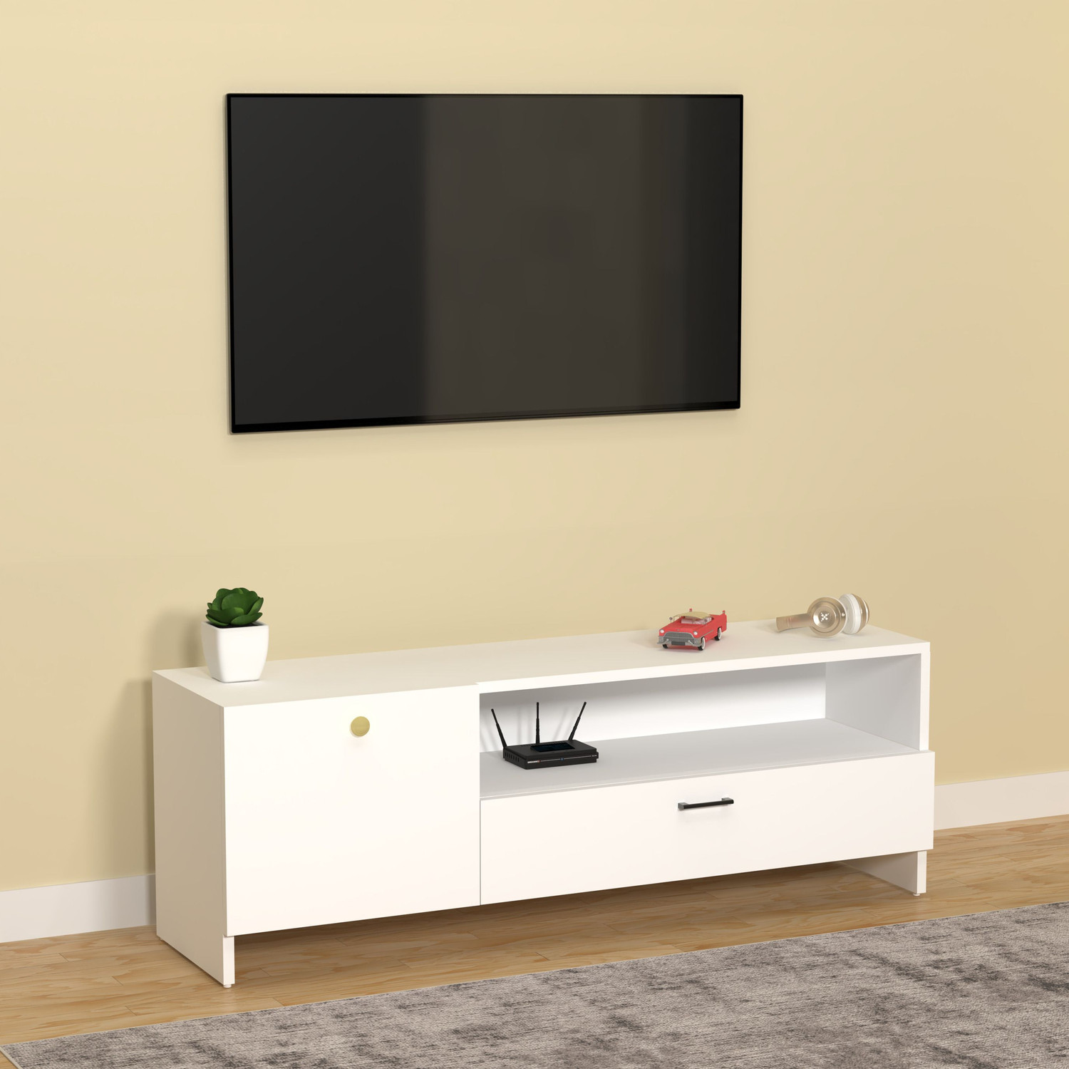 Image of Flipkart Perfect Homes Modern Engineered Wood TV Unit Cabinet with Storage for Living Room, Bedroom Engineered Wood TV Entertainment Unit