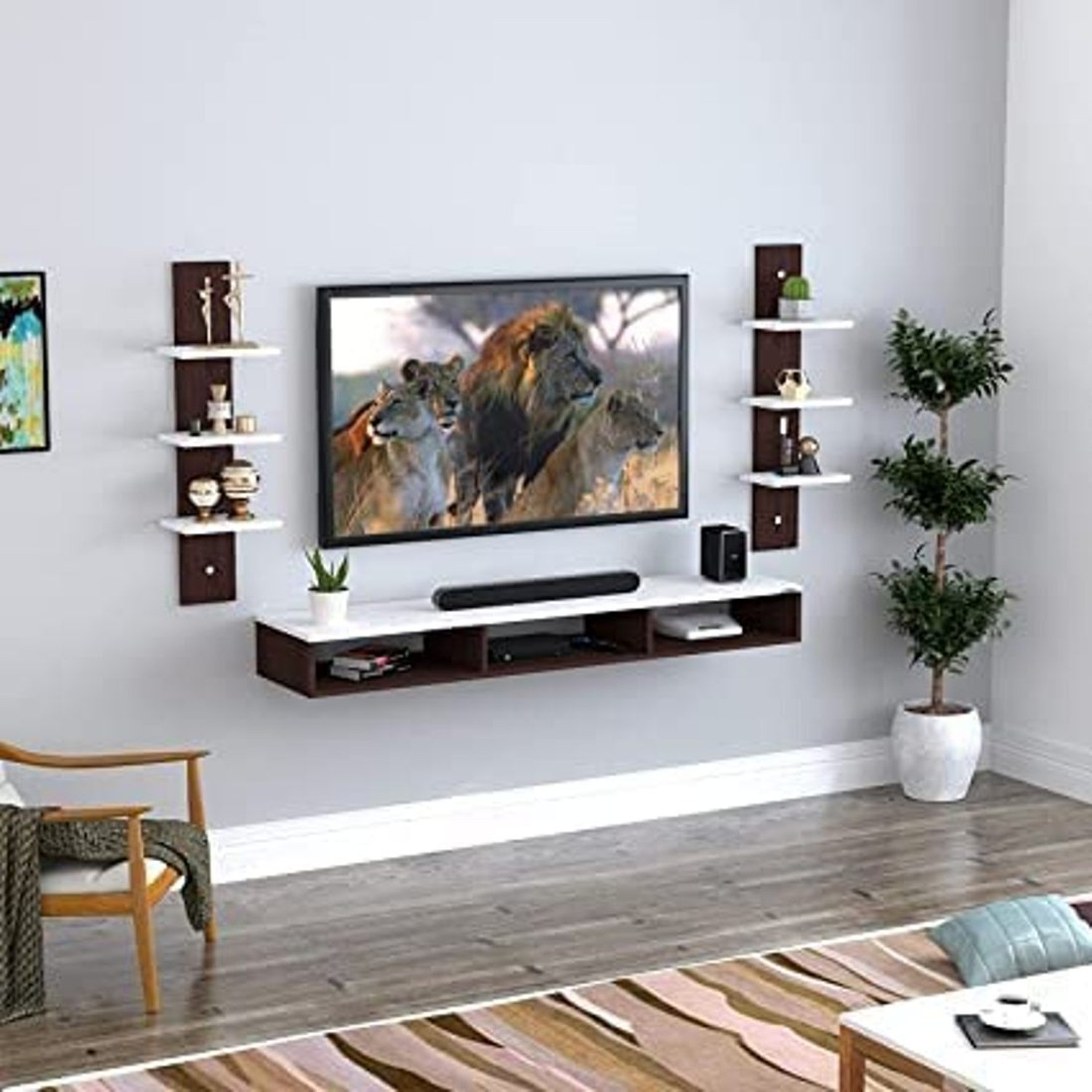 Image of Hridya Handicrafts Wall Mount Tv Entertainment Unit Living Room 32 INCH TV Engineered Wood TV Entertainment Unit