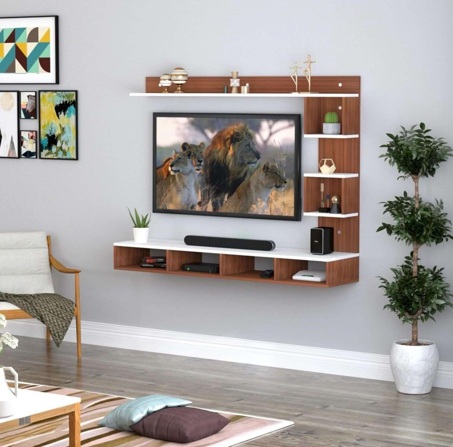 Image of Regal Furniture Semi Circle tv wooden wall Panel Engineered Wood TV Entertainment Unit