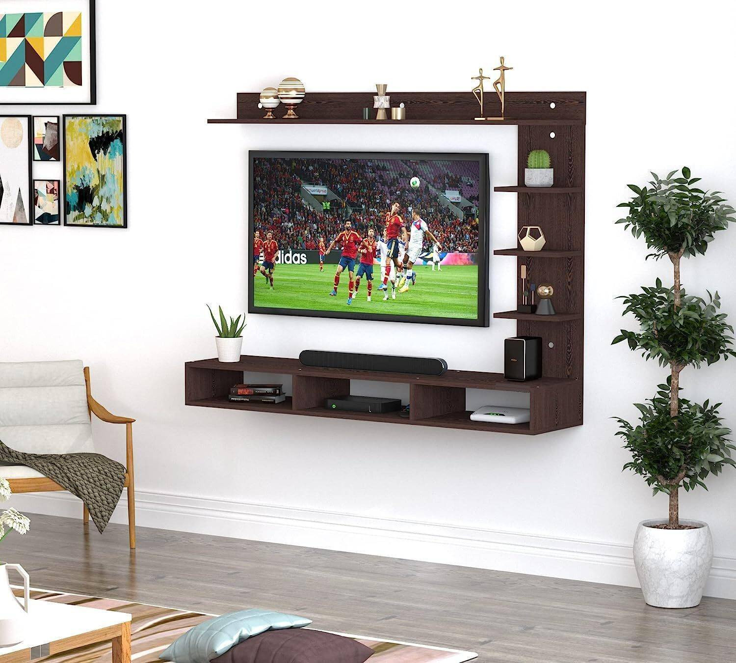Image of Artival Crafts Triple Side TV Cabinet for Bedroom in 32 inch Engineered Wood TV Entertainment Unit
