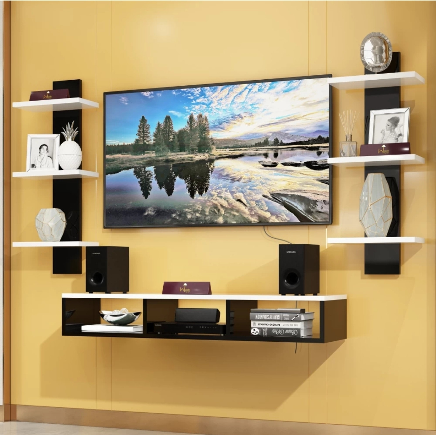 Image of pndggroup TV Entertainment Unit - BLACK & WHITE Engineered Wood TV Entertainment Unit