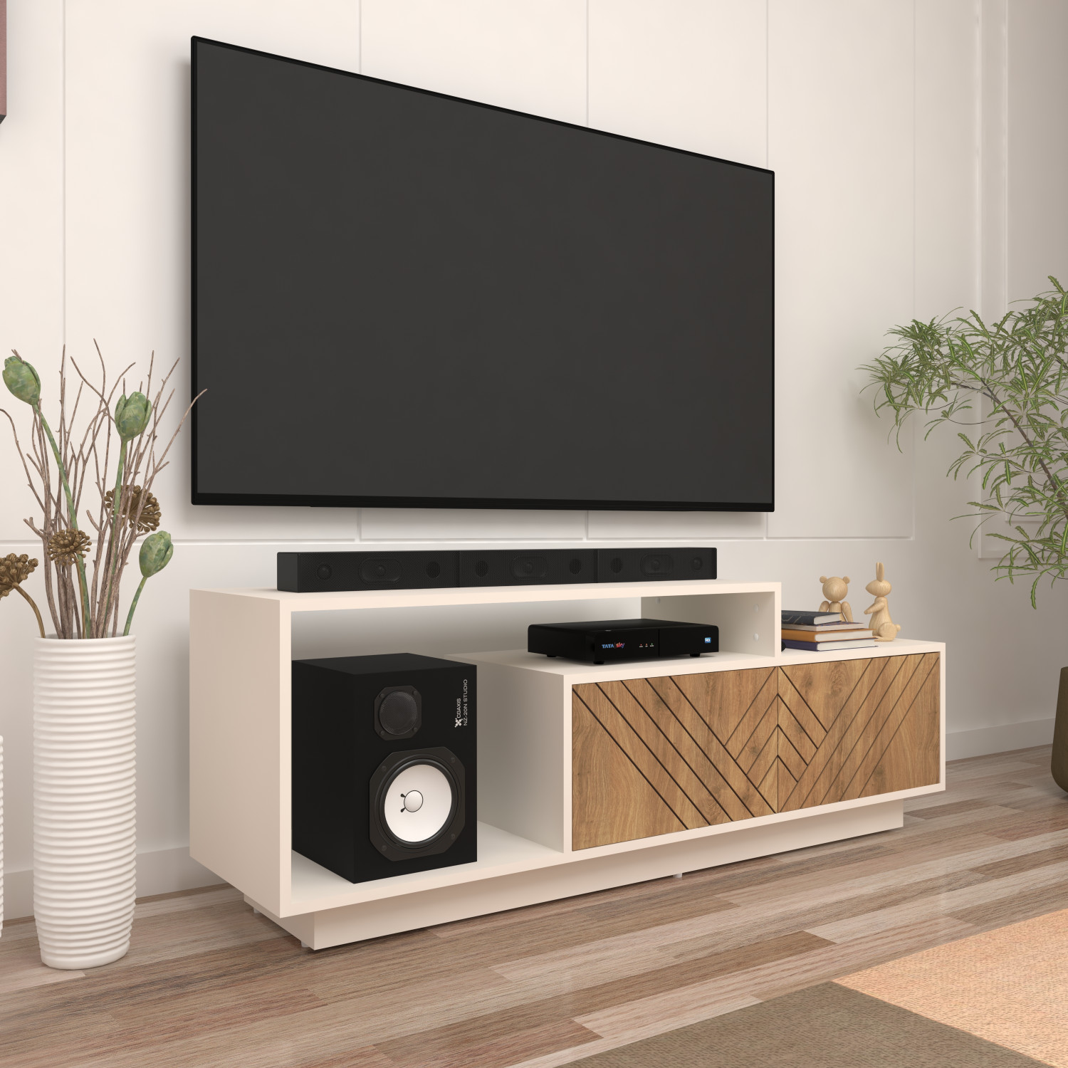 Image of spacesbyU Caspo TV Unit with Designer Shutters | TV Cabinet | Engineered Wood TV Entertainment Unit