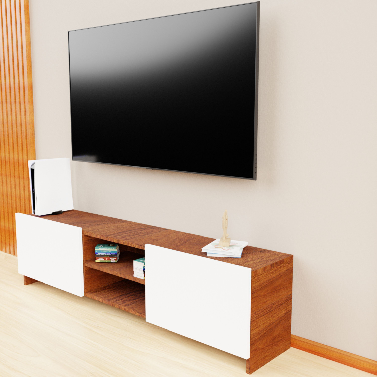 Image of Divysa TV Unit for Up to 65 Inch TV | Handleless Door Design Engineered Wood TV Entertainment Unit