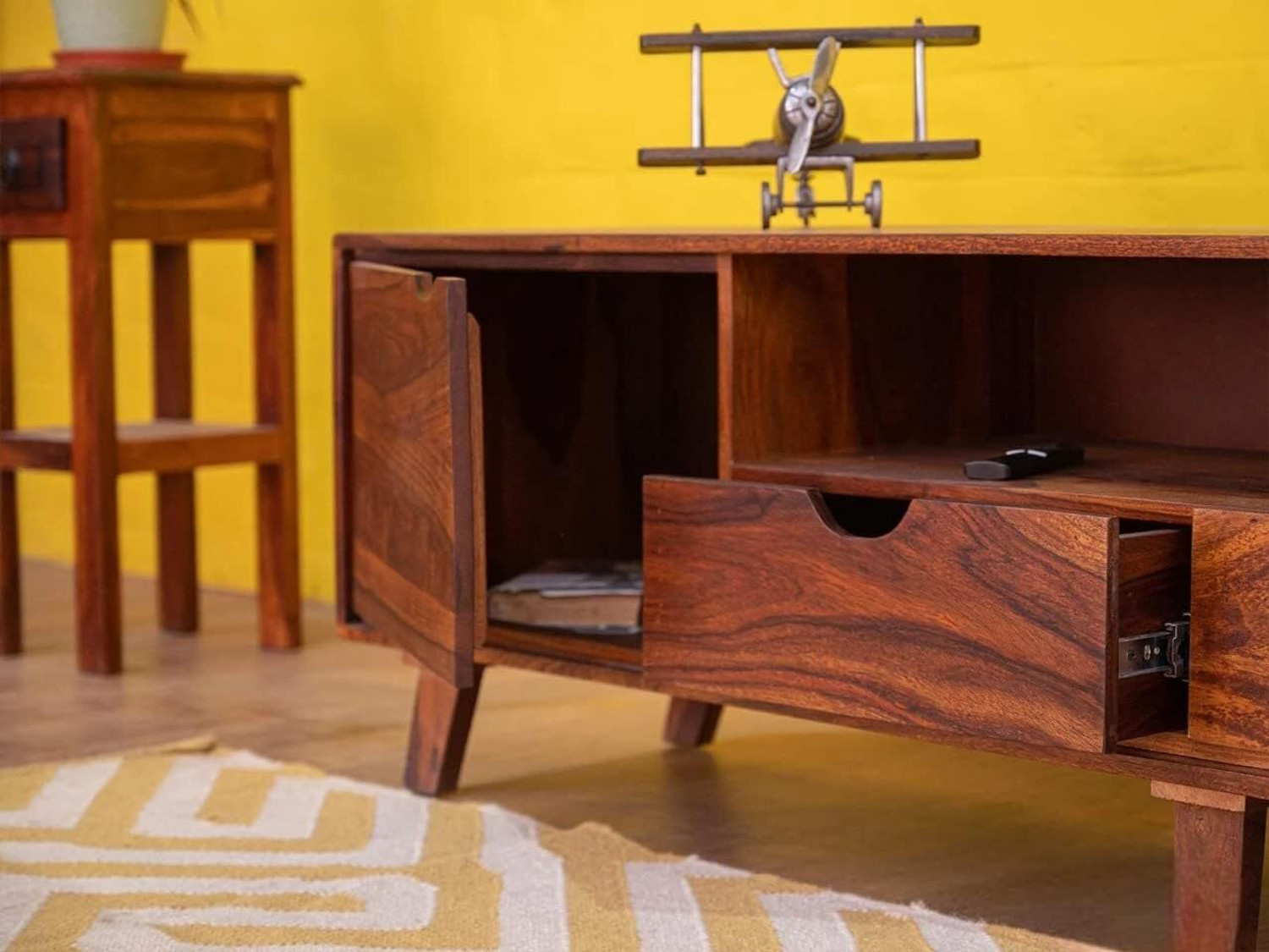 Image of THE WOODEN CITY Sheesham (Rosewood) TV Cabinet Solid Wood TV Entertainment Unit