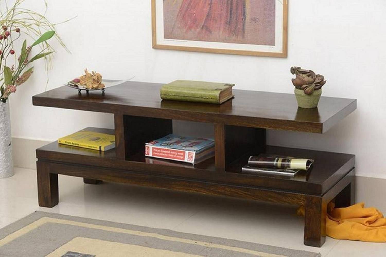 Douceur Furnitures Solid Sheesham Wood TV Cabinet For Bed Room/ L