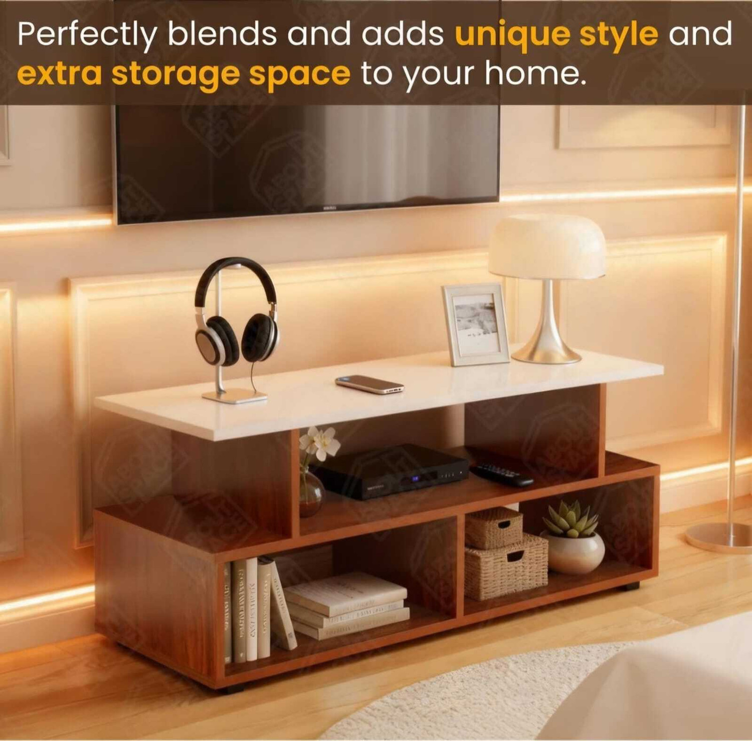 Image of RADHACRAFT TV Entertainment unit Engineered Wood TV Entertainment Unit (Finish Color - TEAK NATURAL & WHITE, DIY(Do-It-Yourself))