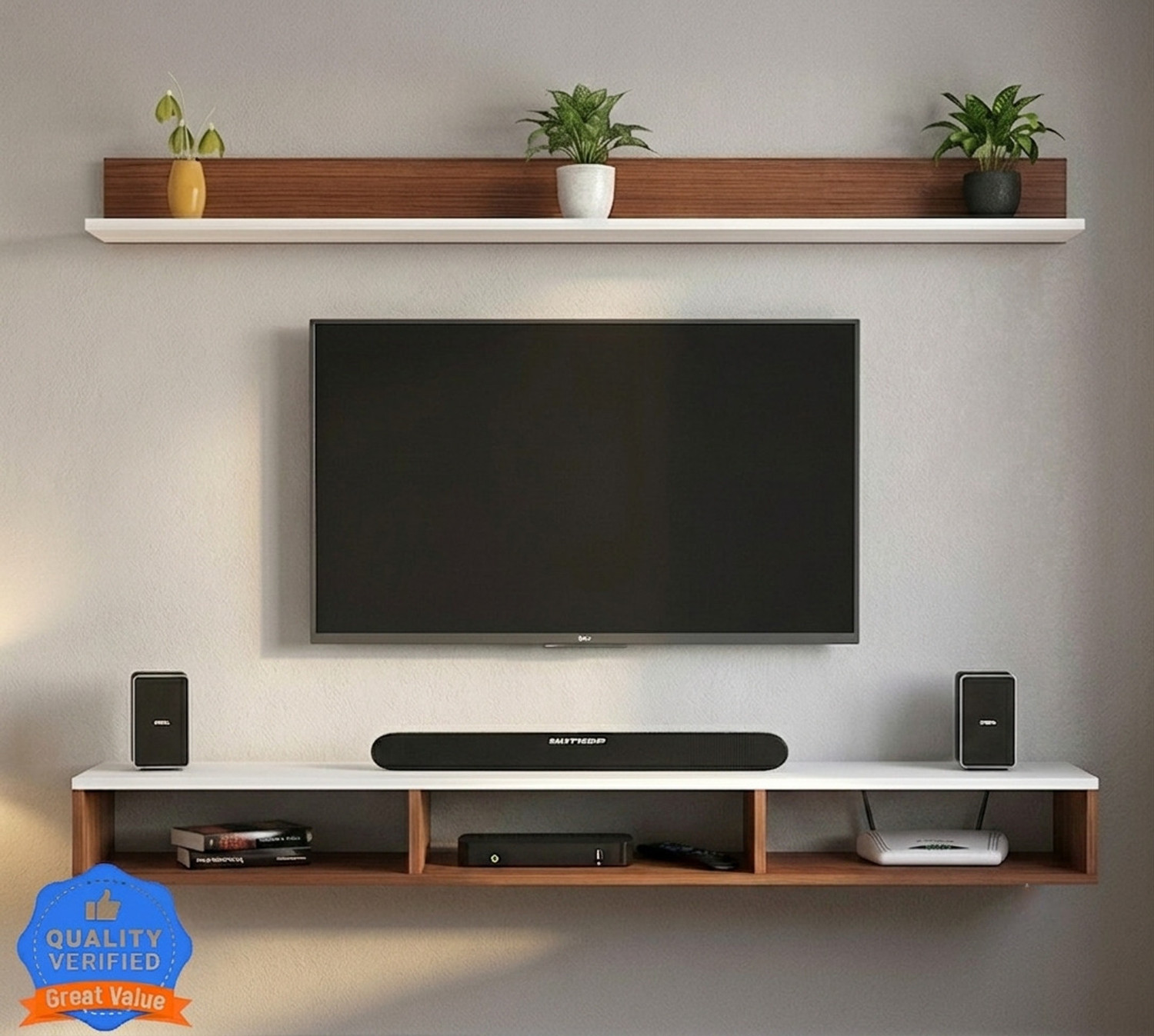 Image of DIY HOME Classic 52 inches tv panel, LCD Cabinet, TV Stand Wall, TV Panel, Wall Mounted Engineered Wood TV Entertainment Unit