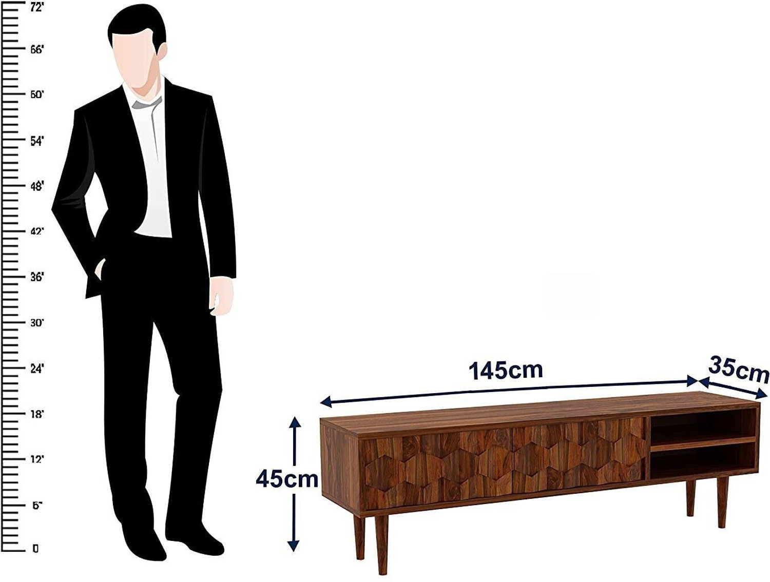 Image of Ganpati Arts Sheesham Wood Hexa Tv Unit /Tv Cabinet /Wooden Tv Entertainment Unit For Home Solid Wood TV Entertainment Unit
