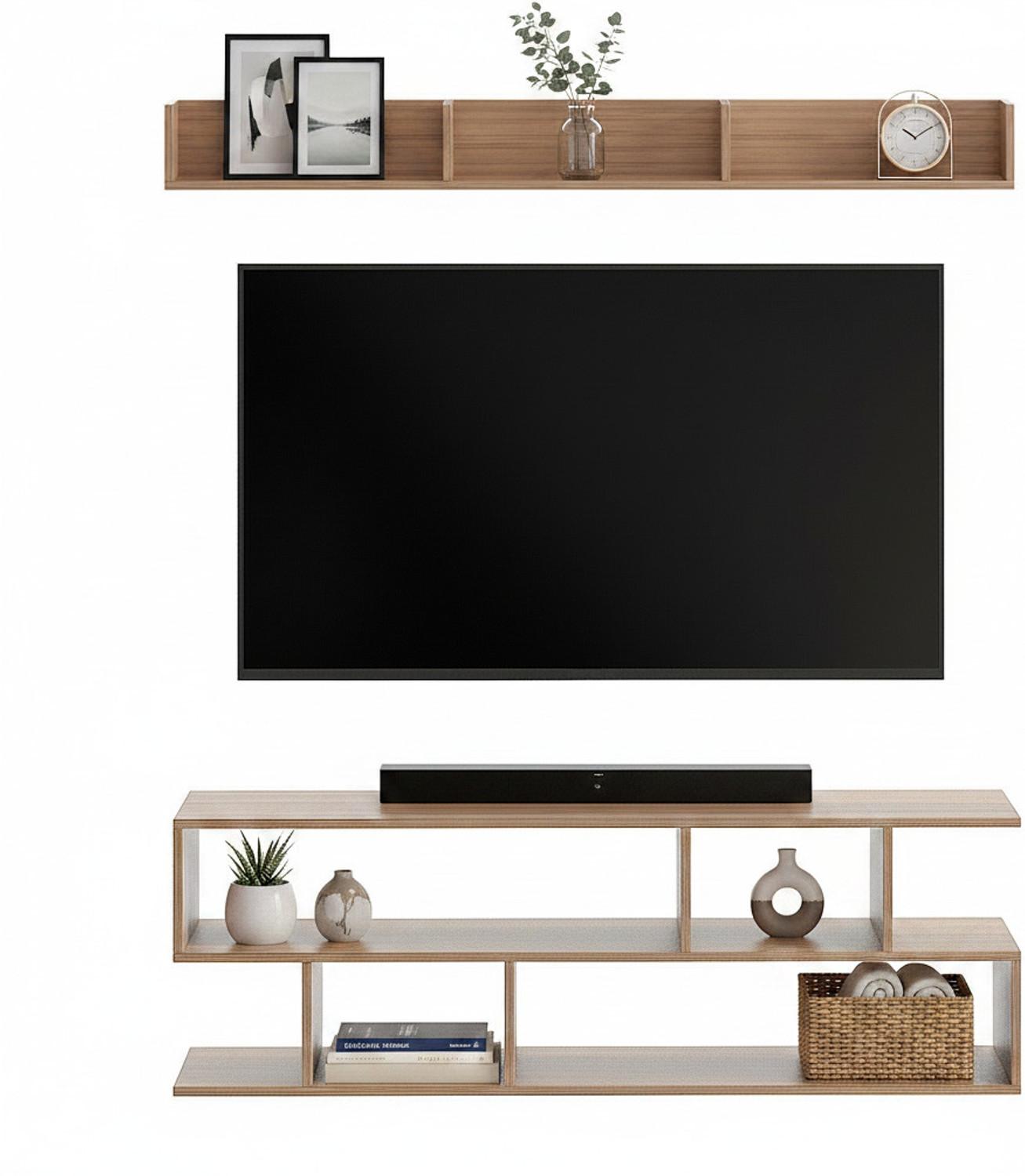 Image of FURNEASER TV Table, LED Cabinet, Stand for 55 inch TV, Engineered Wood TV Entertainment Unit