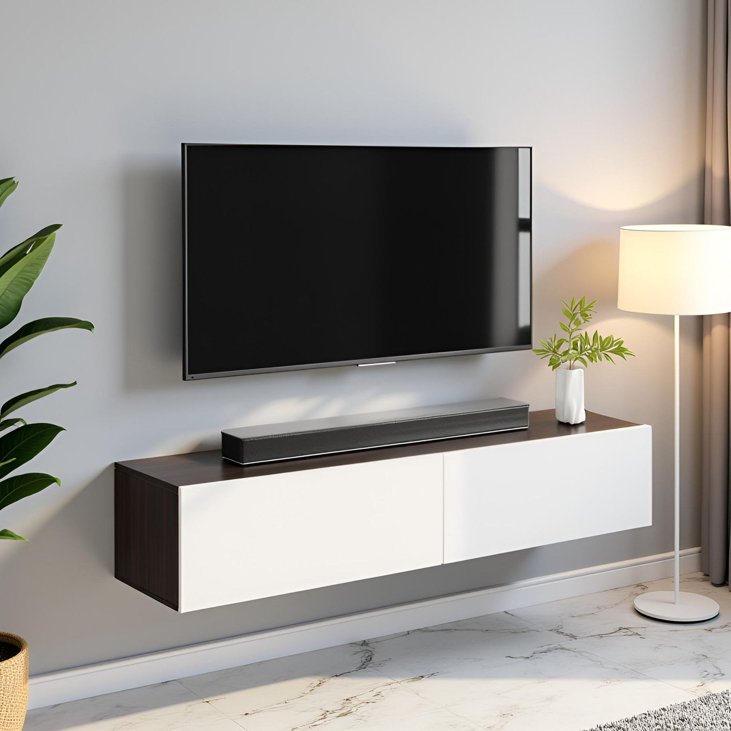 Image of FURNEASER Jiva Wall TV Showcase Stand LED Cabinet TV Table 55 inch, Engineered Wood TV Entertainment Unit