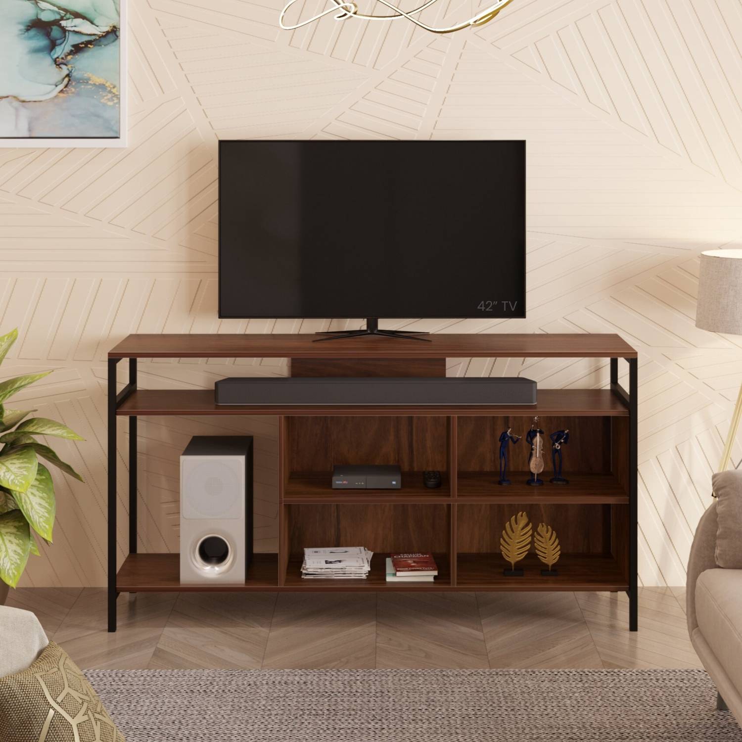 BLUEWUD Duskin TV Cabinet with Shelves for Books & D cor Display