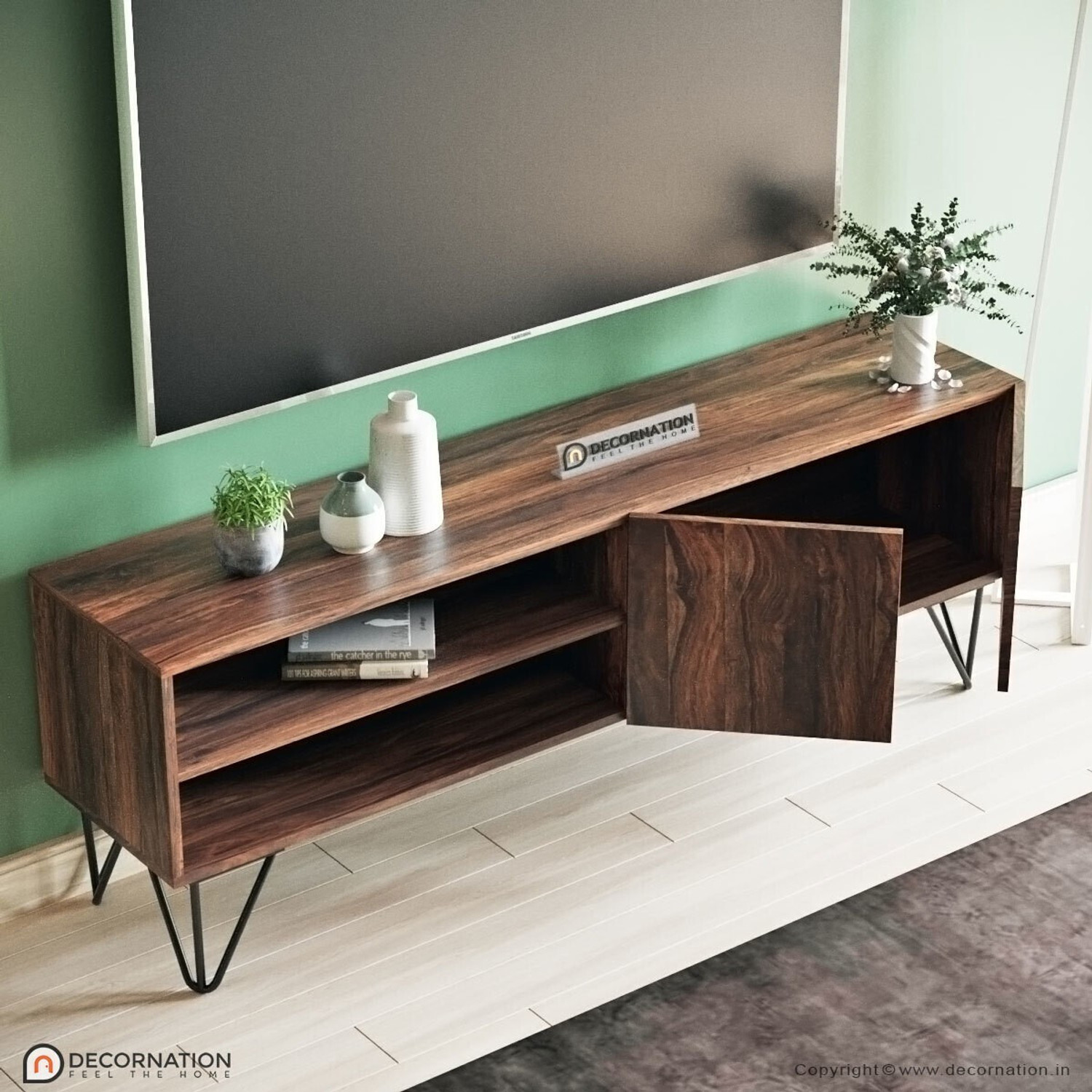 Image of DecorNation Jaydon Solid Wood TV Entertainment Unit