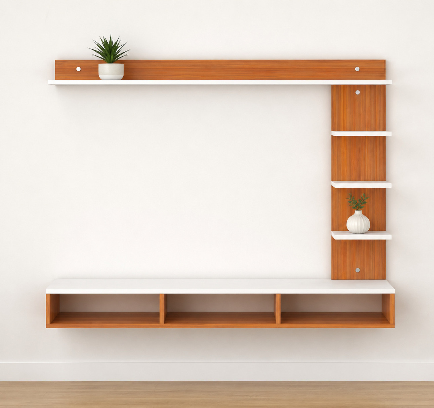 Image of Shivi Aanaya Enterprises Wooden Wall Mounted with Storage Shelves Floating TV Cabinet for Living Room Engineered Wood TV Entertainment Unit