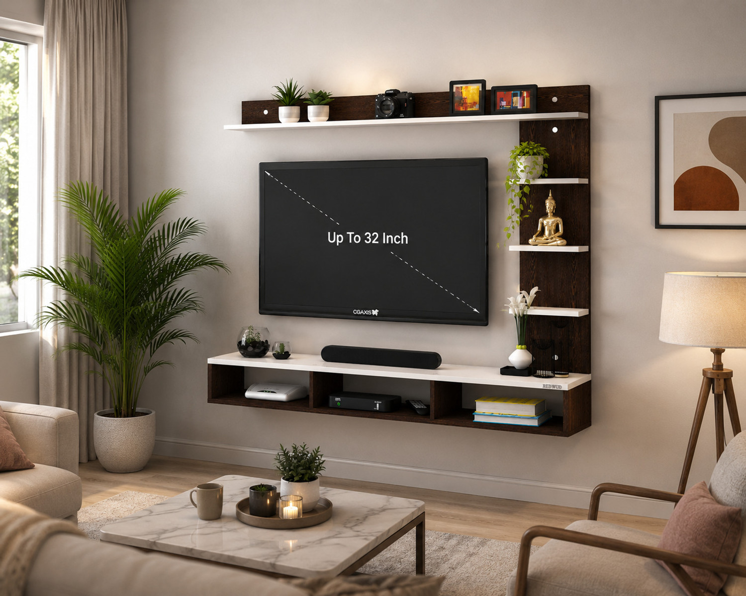 Image of Artival Crafts Triple Side TV Cabinet for Bedroom in 32 inch Engineered Wood TV Entertainment Unit