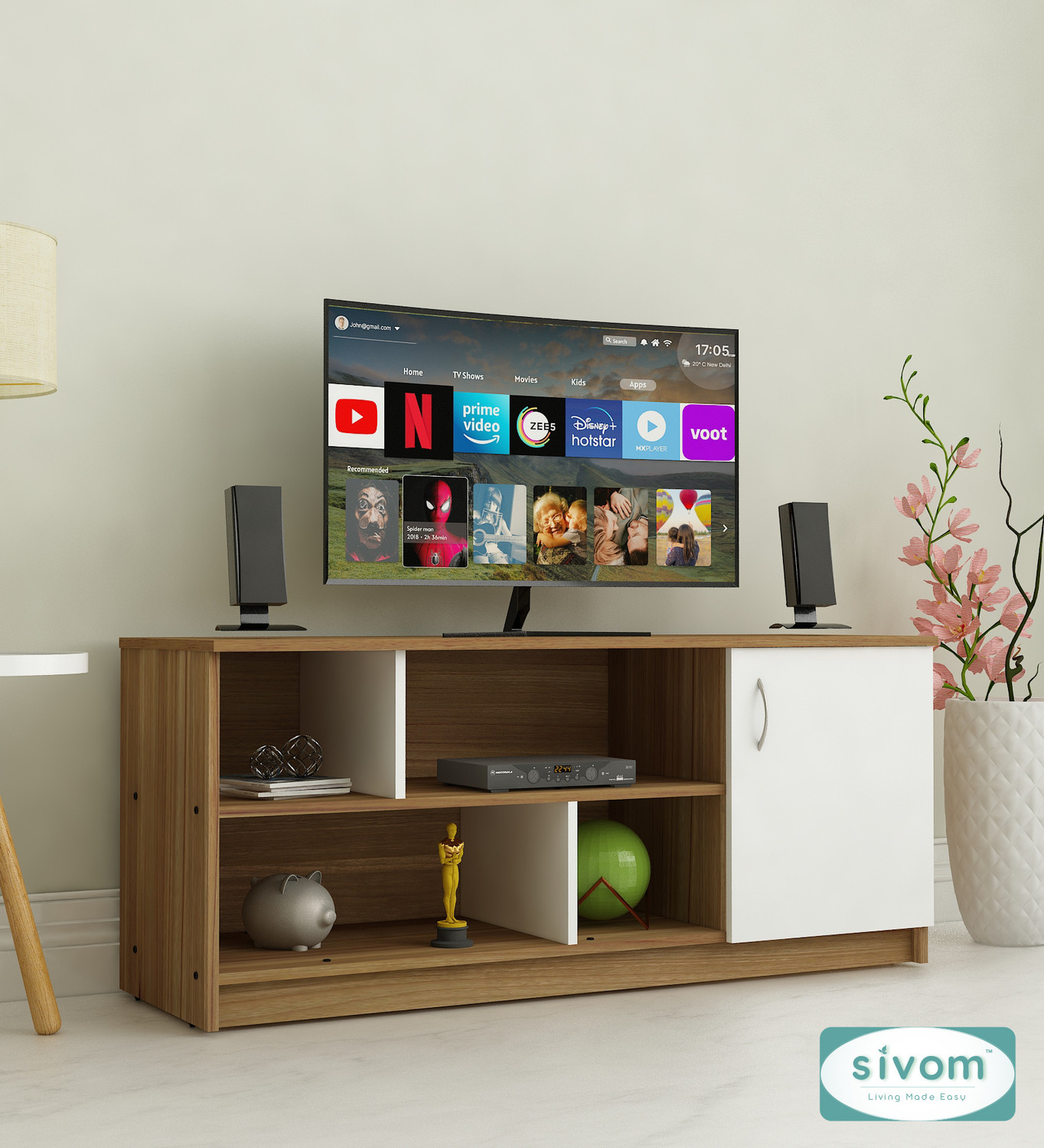 Image of SIVOM Fortune Multipurpose TV Unit fits upto 43 inch with Storage Engineered Wood TV Entertainment Unit
