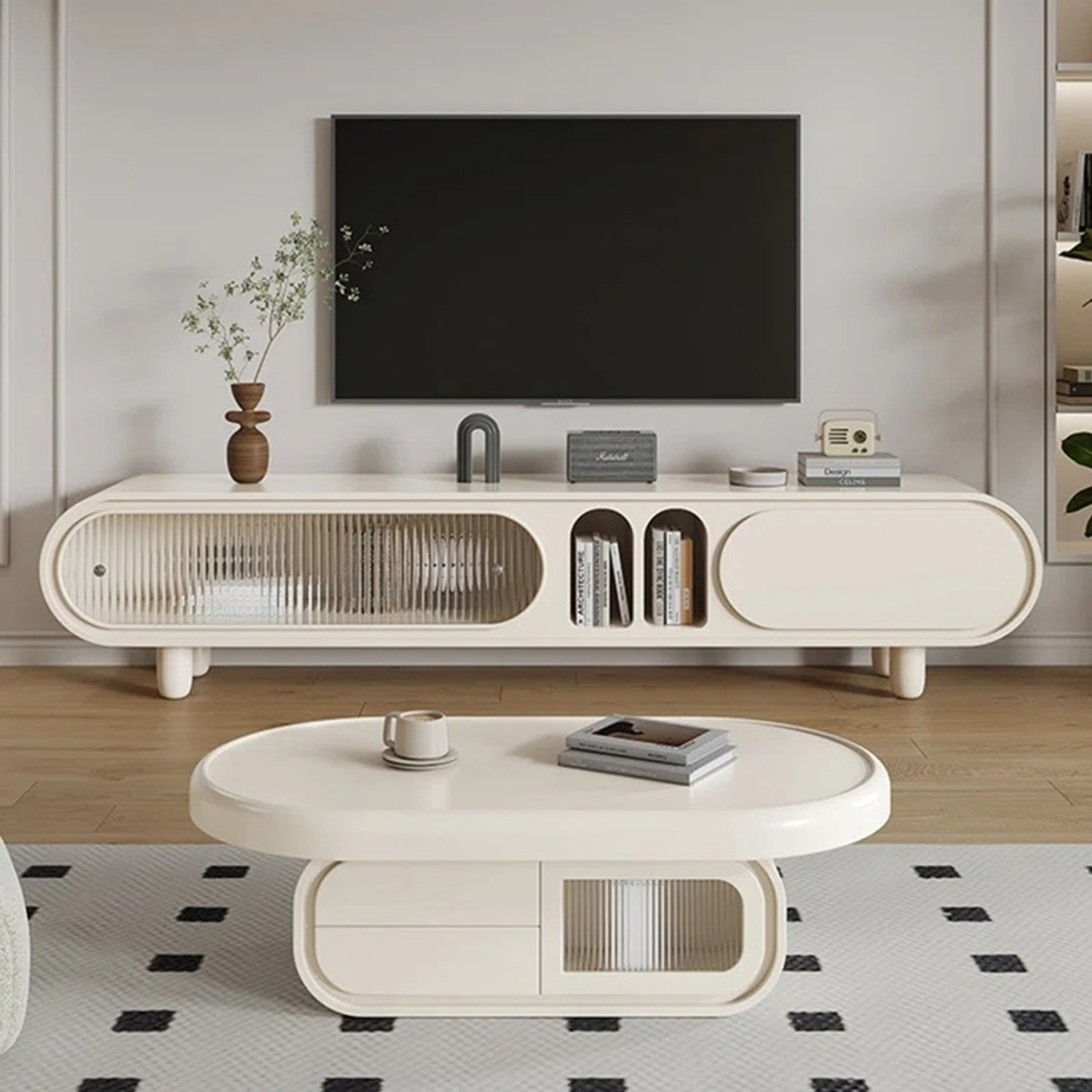 Image of NG Decor 86.61'' Media Console Solid Wood TV Entertainment Unit