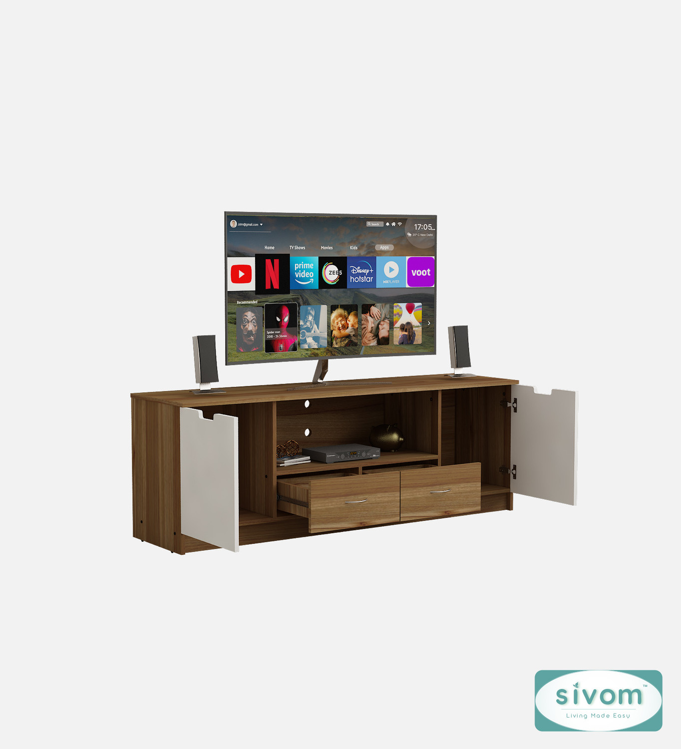 Image of SIVOM Morgan Multipurpose TV Unit fits upto 43 inch with Storage Engineered Wood TV Entertainment Unit