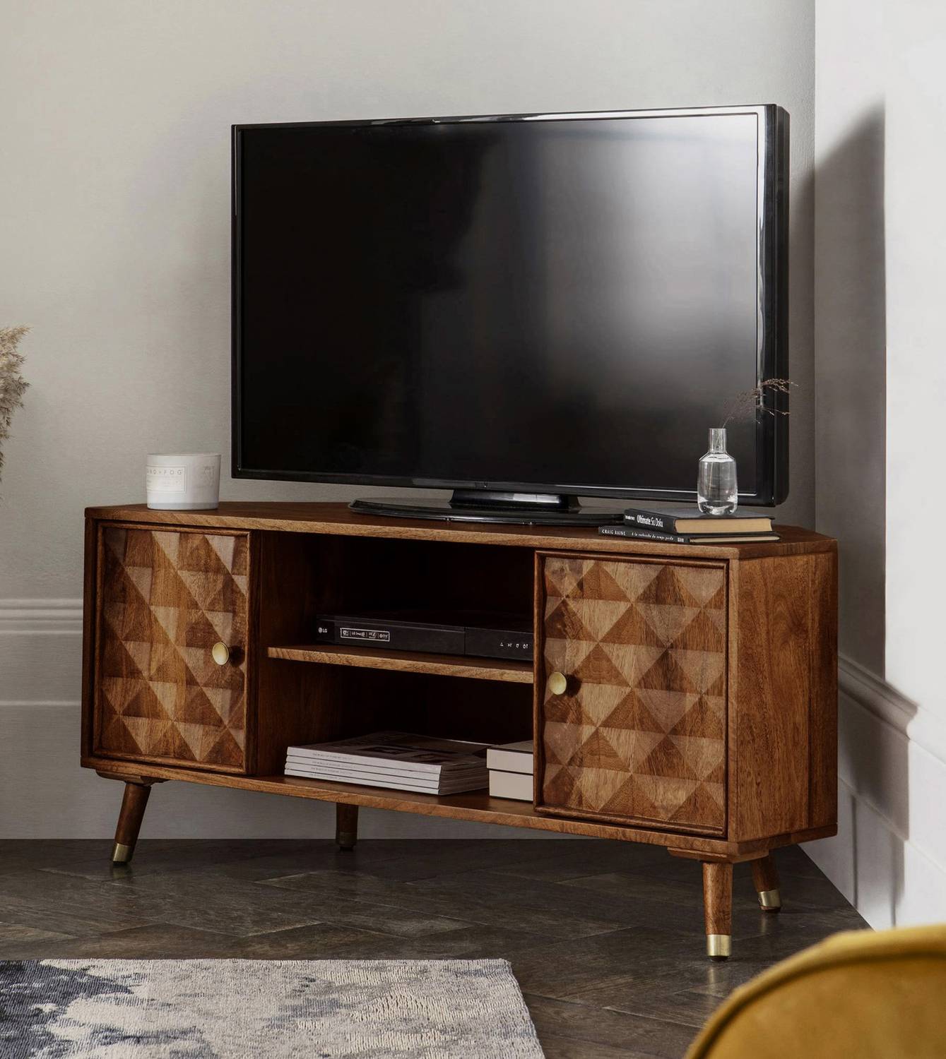 The Attic Diamond TV Corner Cabinet Honey Solid Wood TV Entertain