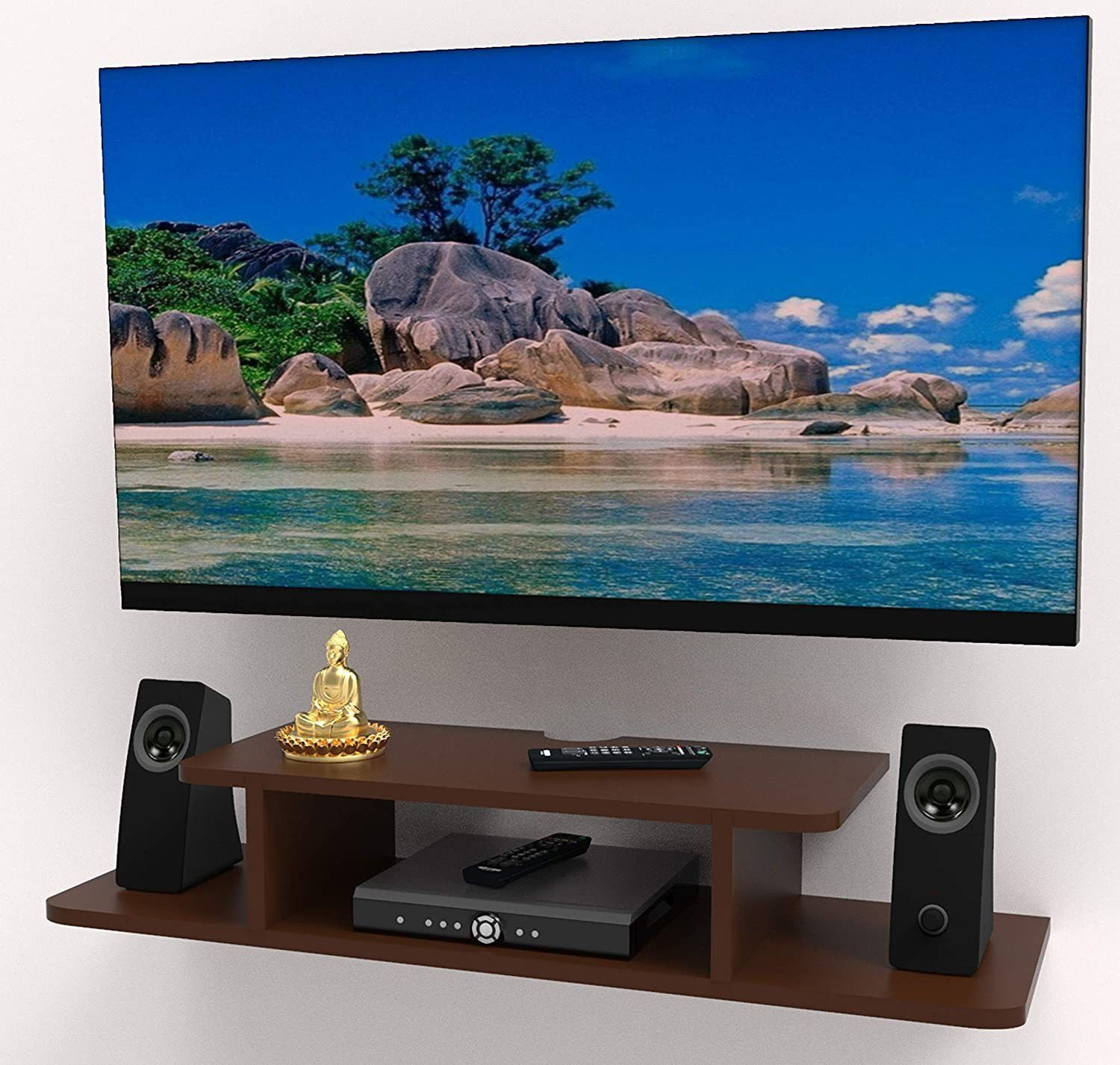 Image of HIba handicrafts Wooden Floating Shelf | 24 Inch | Brown | For TV Accessories Engineered Wood TV Entertainment Unit