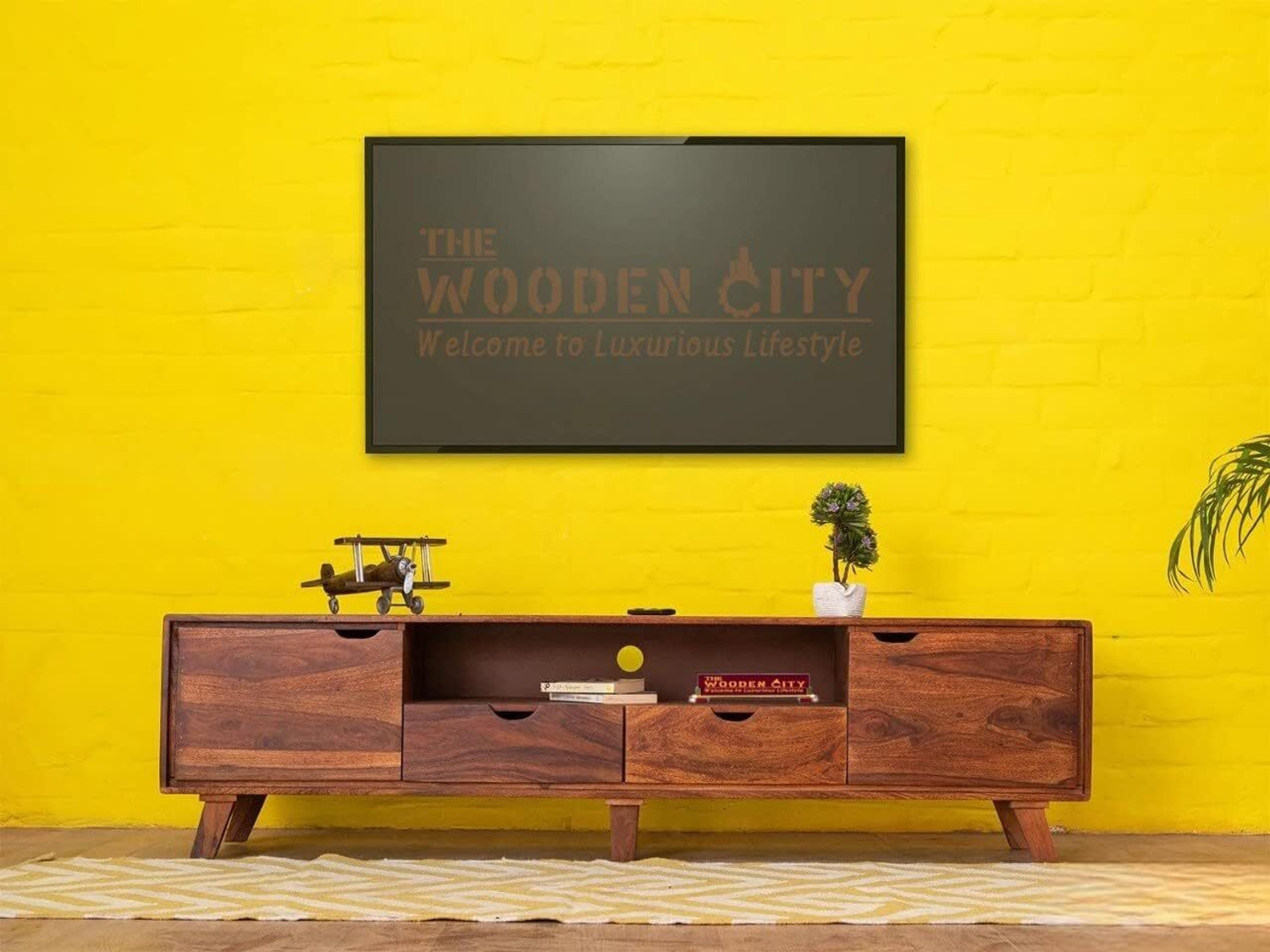 Image of THE WOODEN CITY Sheesham (Rosewood) TV Cabinet Solid Wood TV Entertainment Unit