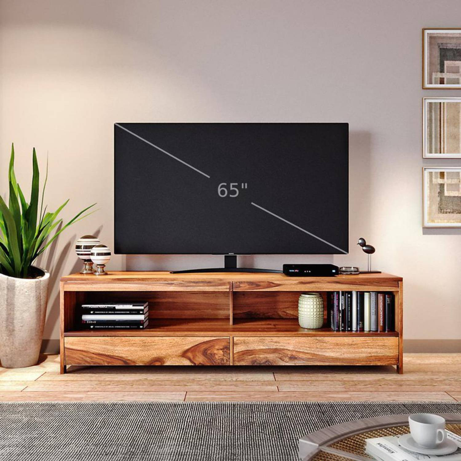 Image of mewar furniture Solid Sheesham Wood Entertainment Tv Unit For Living Room | Solid Wood TV Entertainment Unit