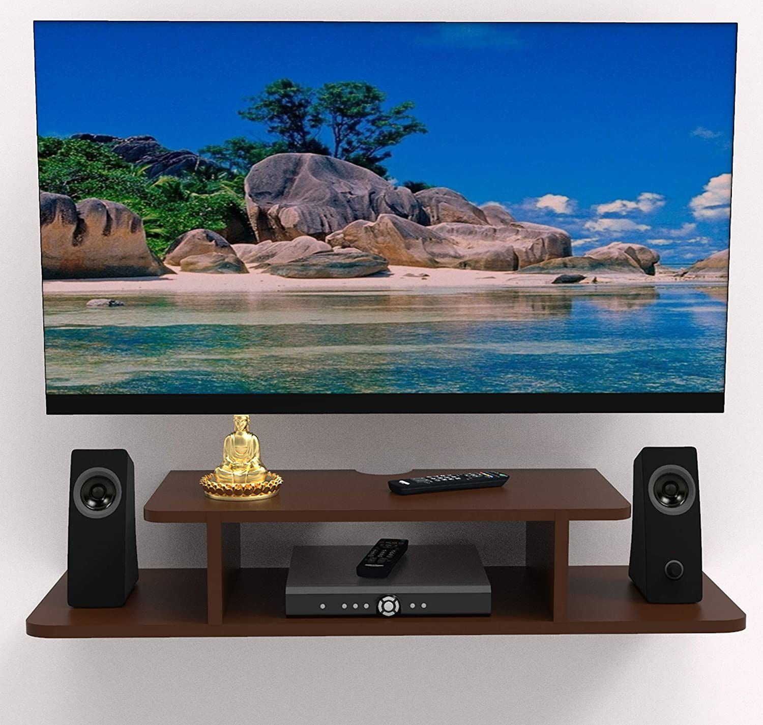 Image of HIba handicrafts Wooden Floating Shelf | 24 Inch | Brown | For TV Accessories Engineered Wood TV Entertainment Unit