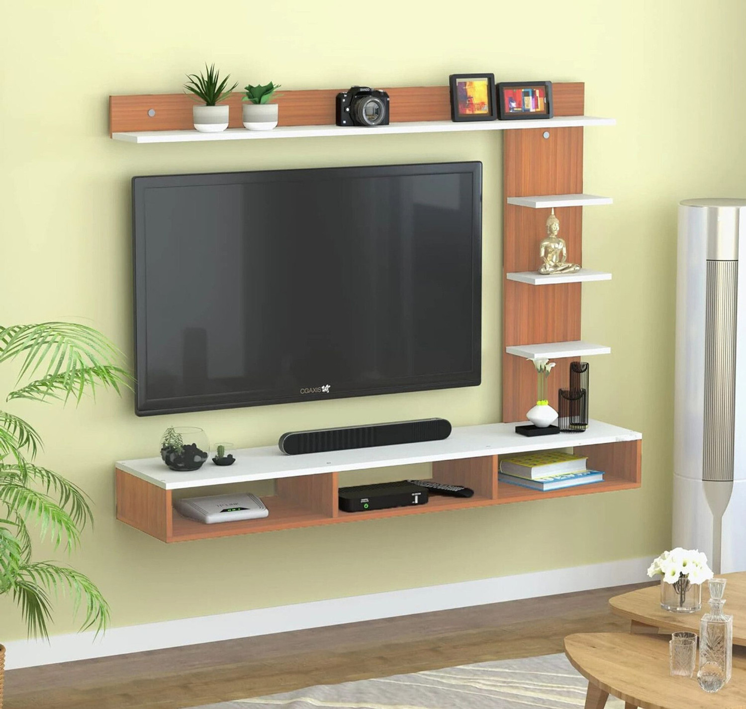 Image of Shivi Aanaya Enterprises Wooden Wall Mounted with Storage Shelves Floating TV Cabinet for Living Room Engineered Wood TV Entertainment Unit