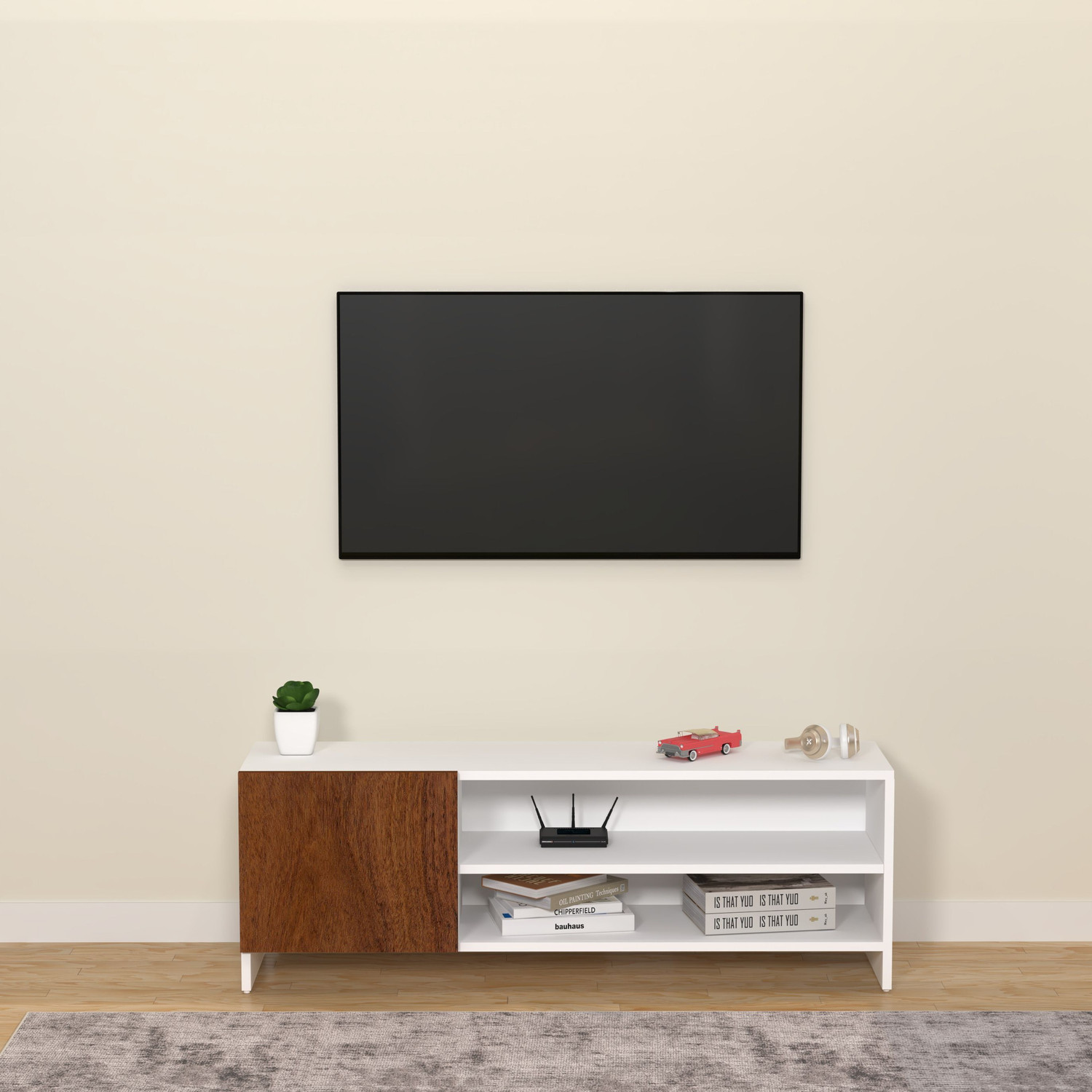 Image of Flipkart Perfect Homes Modern Engineered Wood TV Unit with Open & Closed Storage for Living Room Engineered Wood TV Entertainment Unit