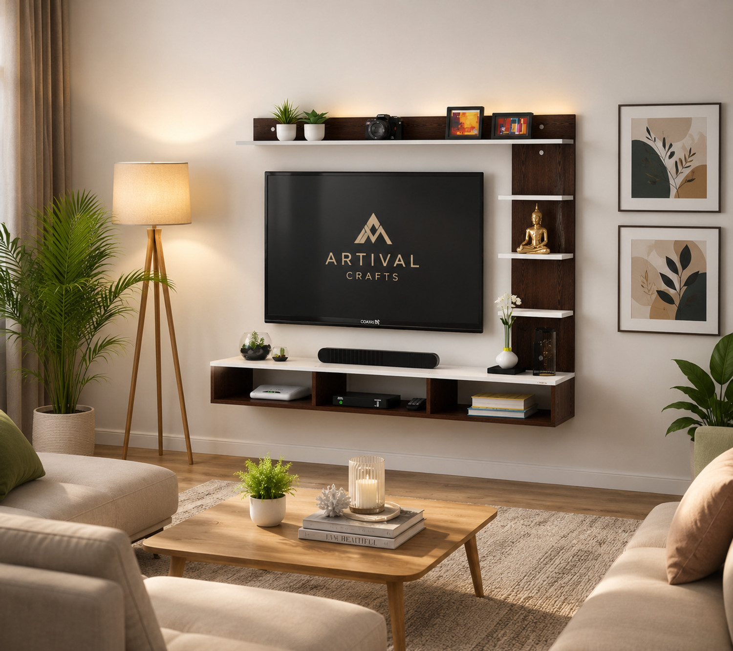 Image of Artival Crafts Triple Side TV Cabinet for Bedroom in 32 inch Engineered Wood TV Entertainment Unit