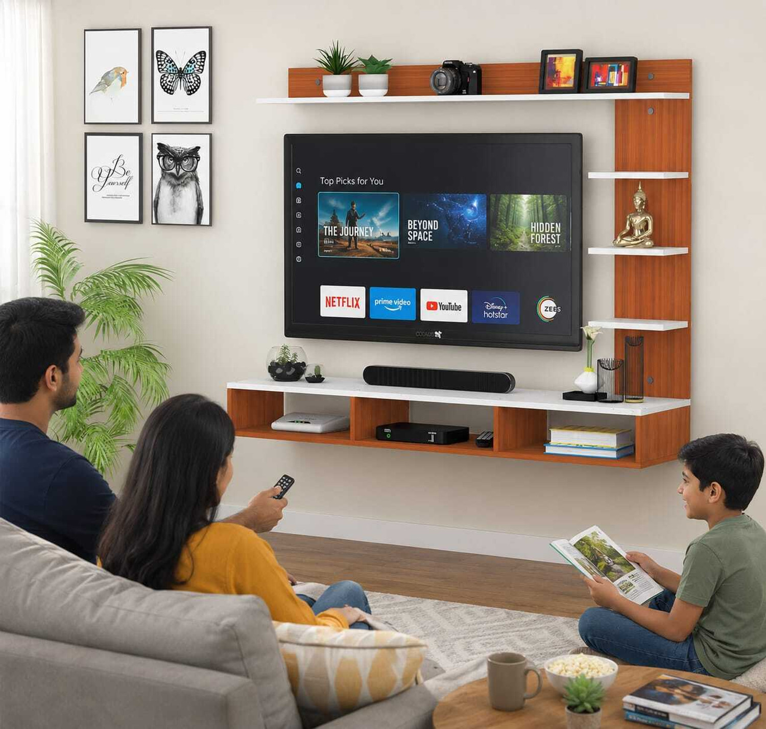 Image of Shivi Aanaya Enterprises CS(Teak /White) Engineered Wood TV Entertainment Unit