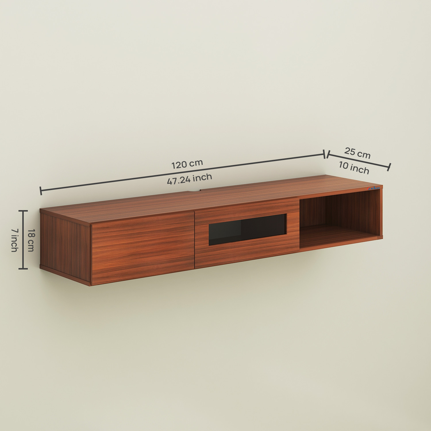 Image of FURNIWUD Strix Wall Mount Modern Floating TV Unit with Storage Cabinet & Blue LED Light Engineered Wood TV Entertainment Unit