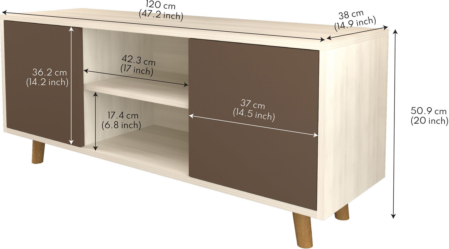 Image of spacesbyU Brelo TV Unit with Storage | Solid Wood Legs | Engineered Wood TV Entertainment Unit