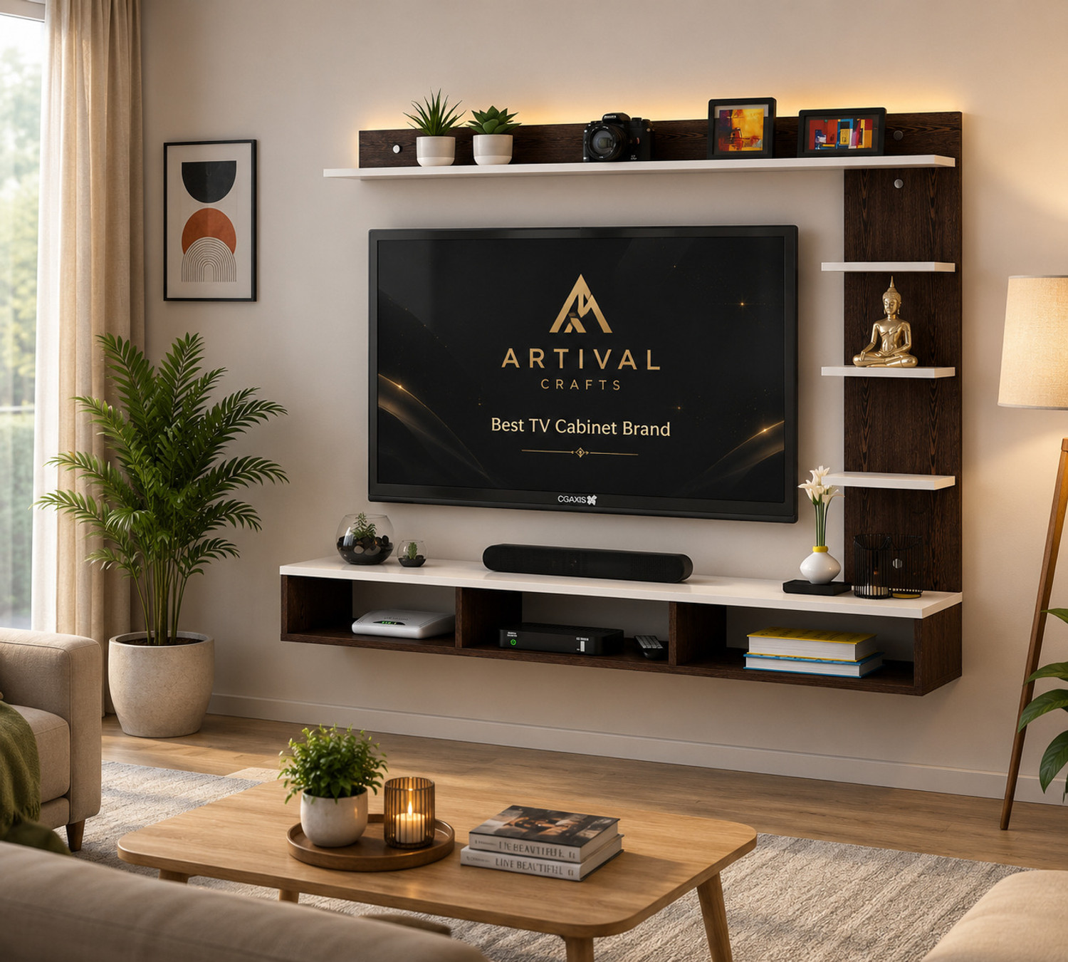 Image of Artival Crafts Triple Side TV Cabinet for Bedroom in 32 inch Engineered Wood TV Entertainment Unit