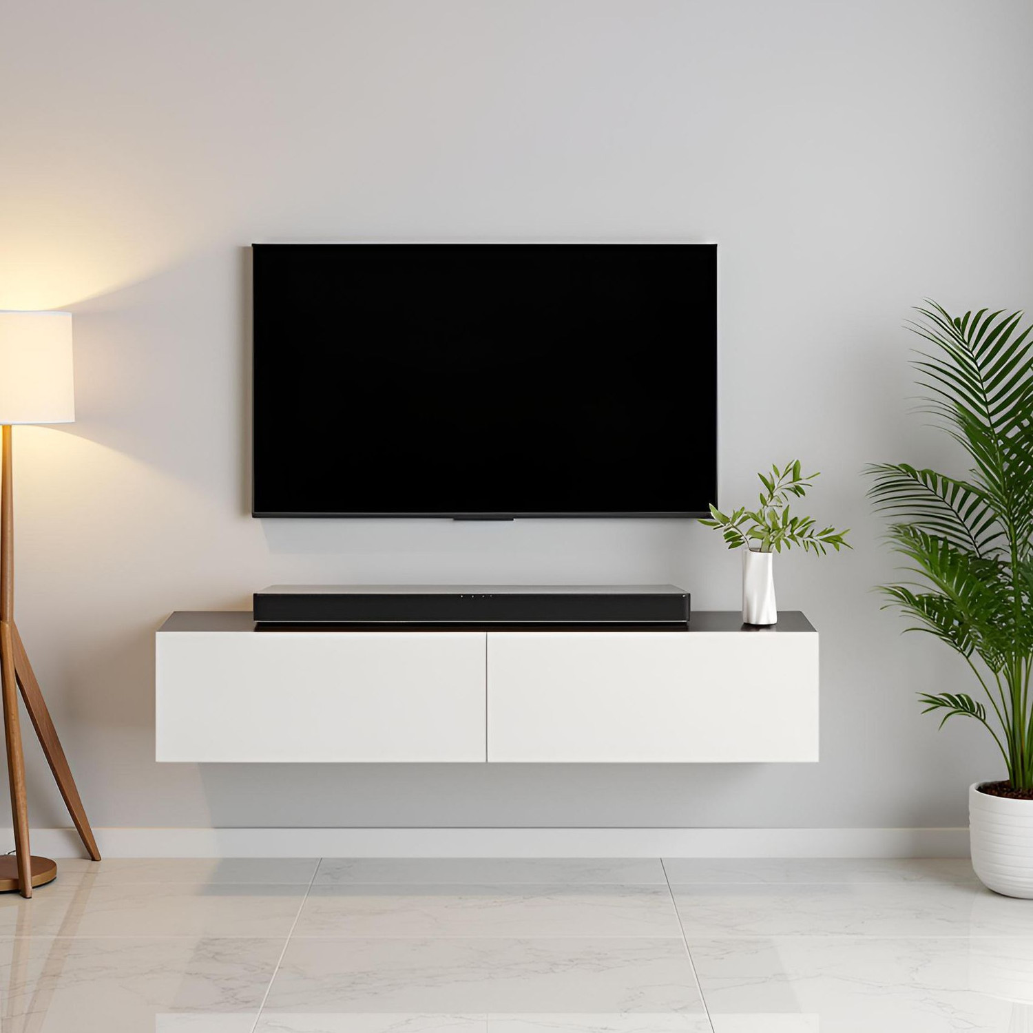 Image of FURNEASER Jiva Wall TV Showcase Stand LED Cabinet TV Table 55 inch, Engineered Wood TV Entertainment Unit