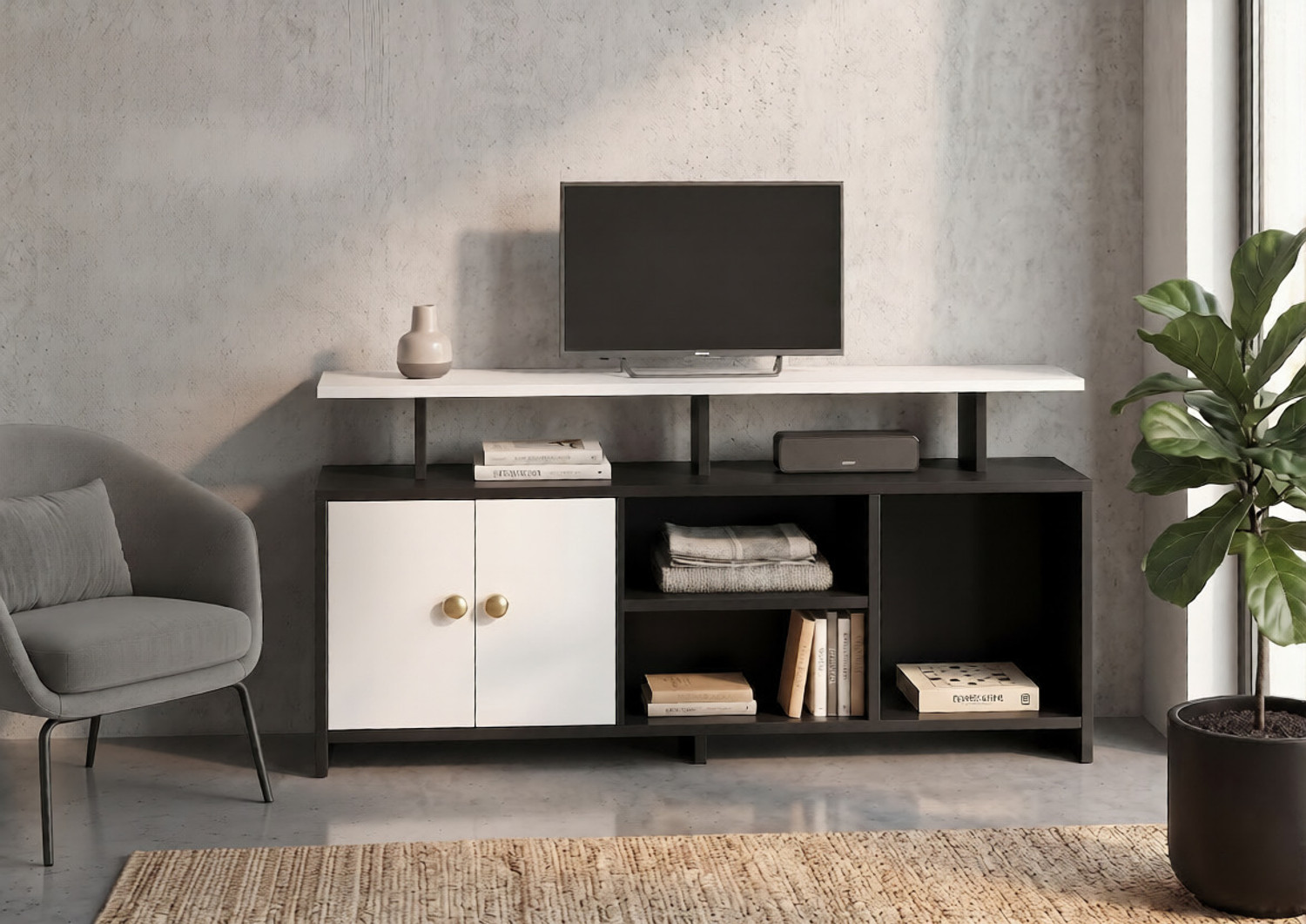 Image of Flipkart Perfect Homes Engineered Wood TV Entertainment Unit for Living Room & Multipurpose Storage Engineered Wood TV Entertainment Unit