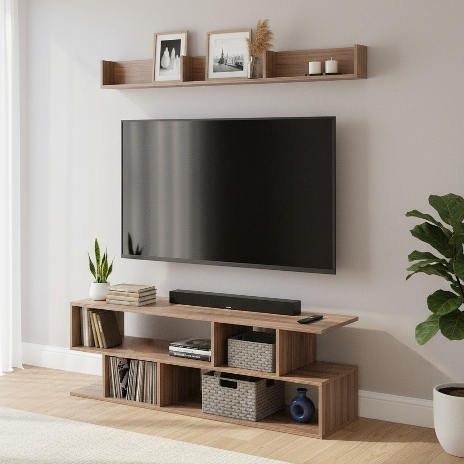 Image of FURNEASER TV Table, LED Cabinet, Stand for 55 inch TV, Engineered Wood TV Entertainment Unit