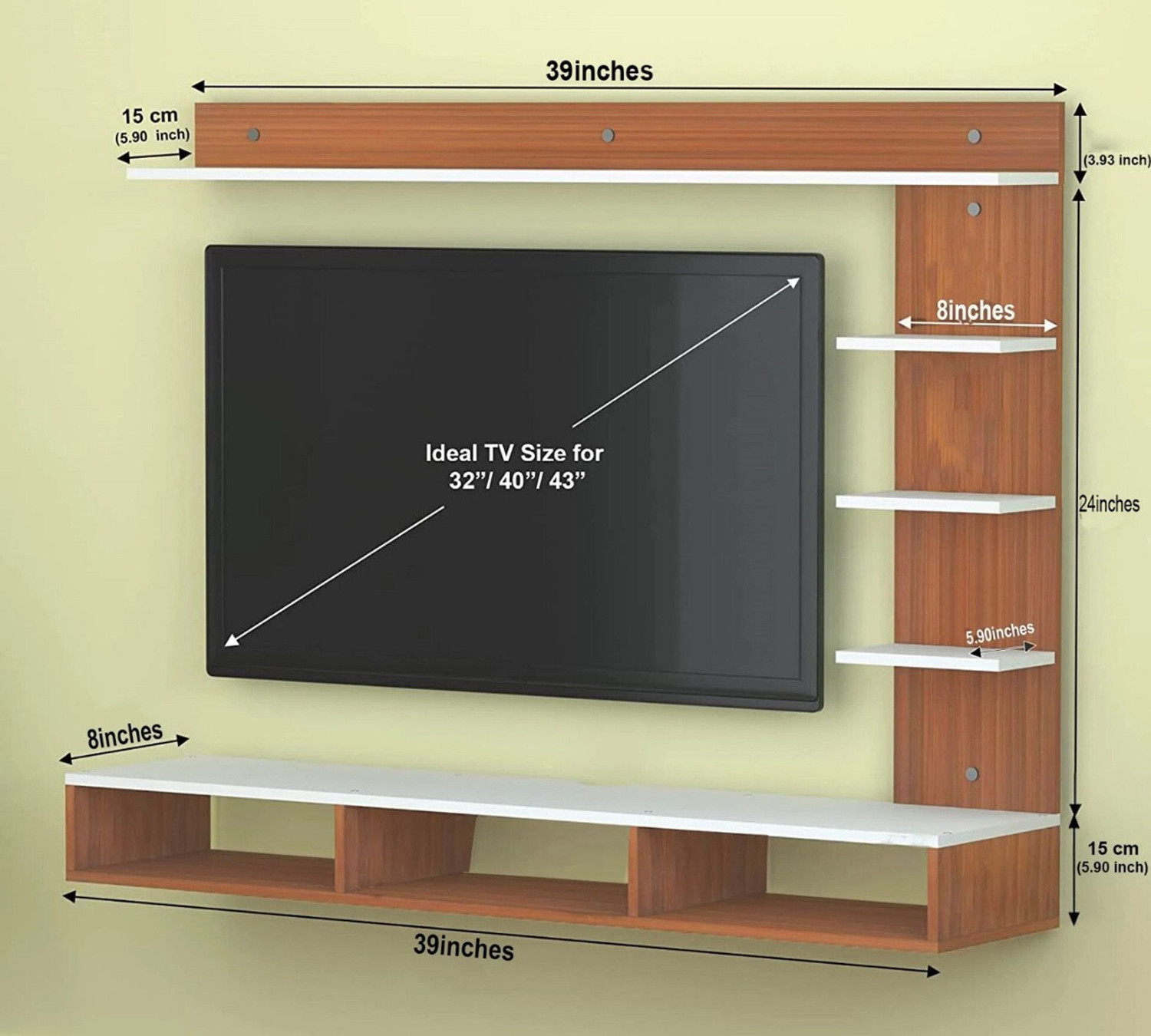 Image of Shivi Aanaya Enterprises Wooden Wall Mounted with Storage Shelves Floating TV Cabinet for Living Room Engineered Wood TV Entertainment Unit