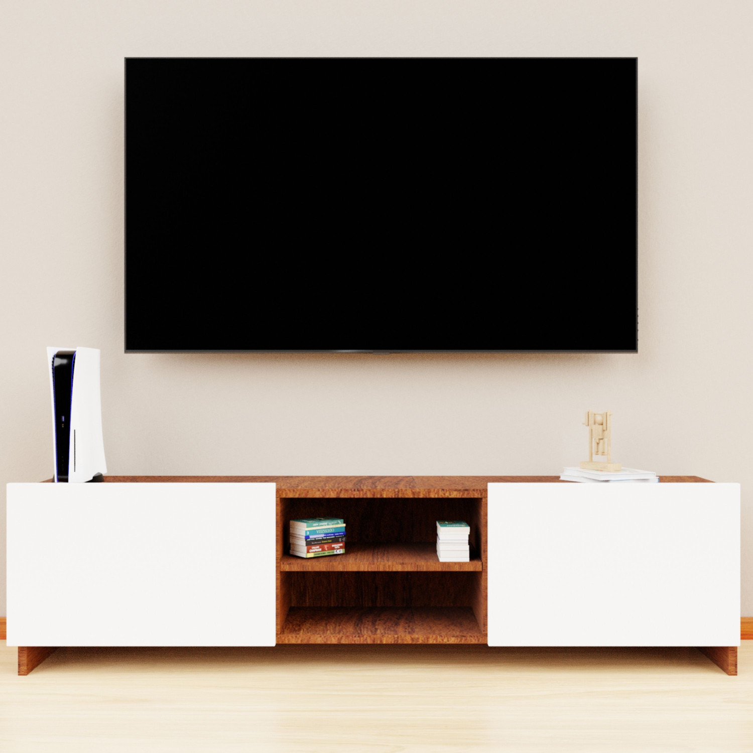 Image of Divysa TV Unit for Up to 65 Inch TV | Handleless Door Design Engineered Wood TV Entertainment Unit