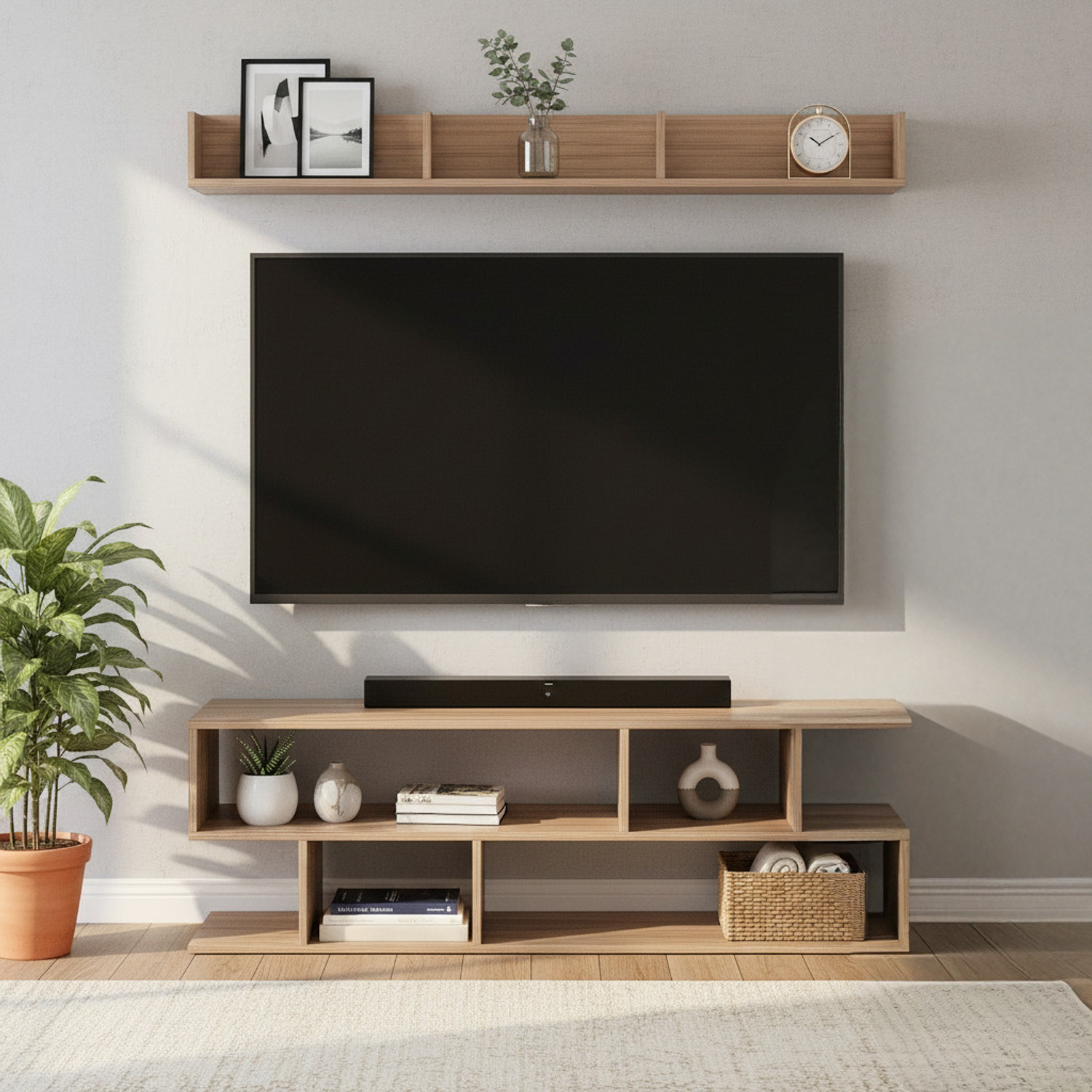 Image of FURNEASER TV Table, LED Cabinet, Stand for 55 inch TV, Engineered Wood TV Entertainment Unit