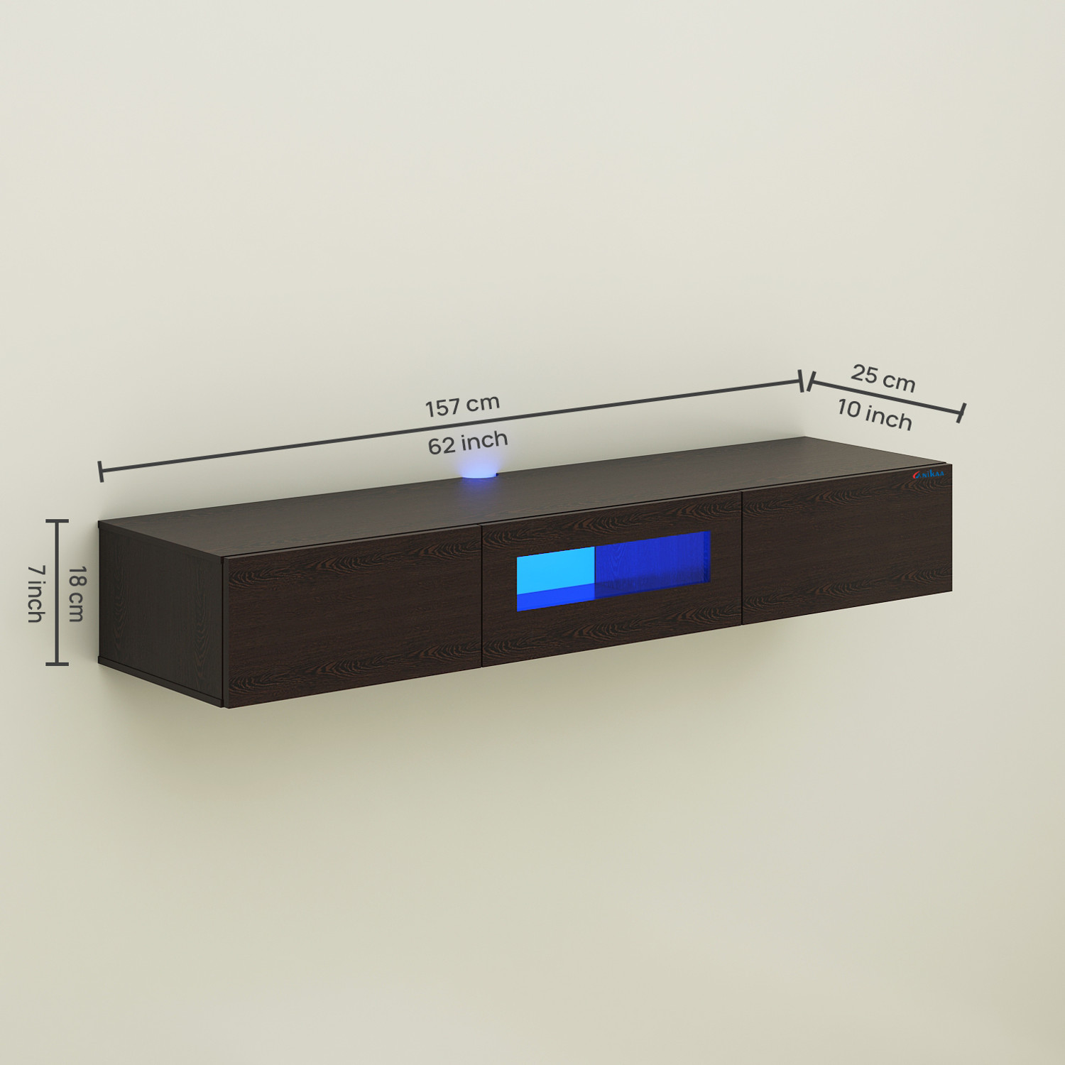Image of FURNIWUD Lucen Wall Mount Modern Floating TV Unit with Storage Cabinet & Blue LED Light Engineered Wood TV Entertainment Unit