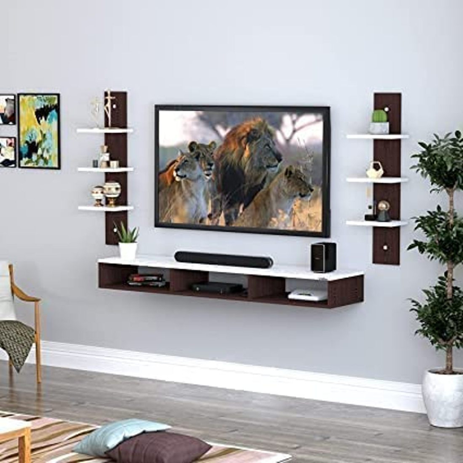 Image of Hridya Handicrafts Wall Mount Tv Entertainment Unit Living Room 32 INCH TV Engineered Wood TV Entertainment Unit