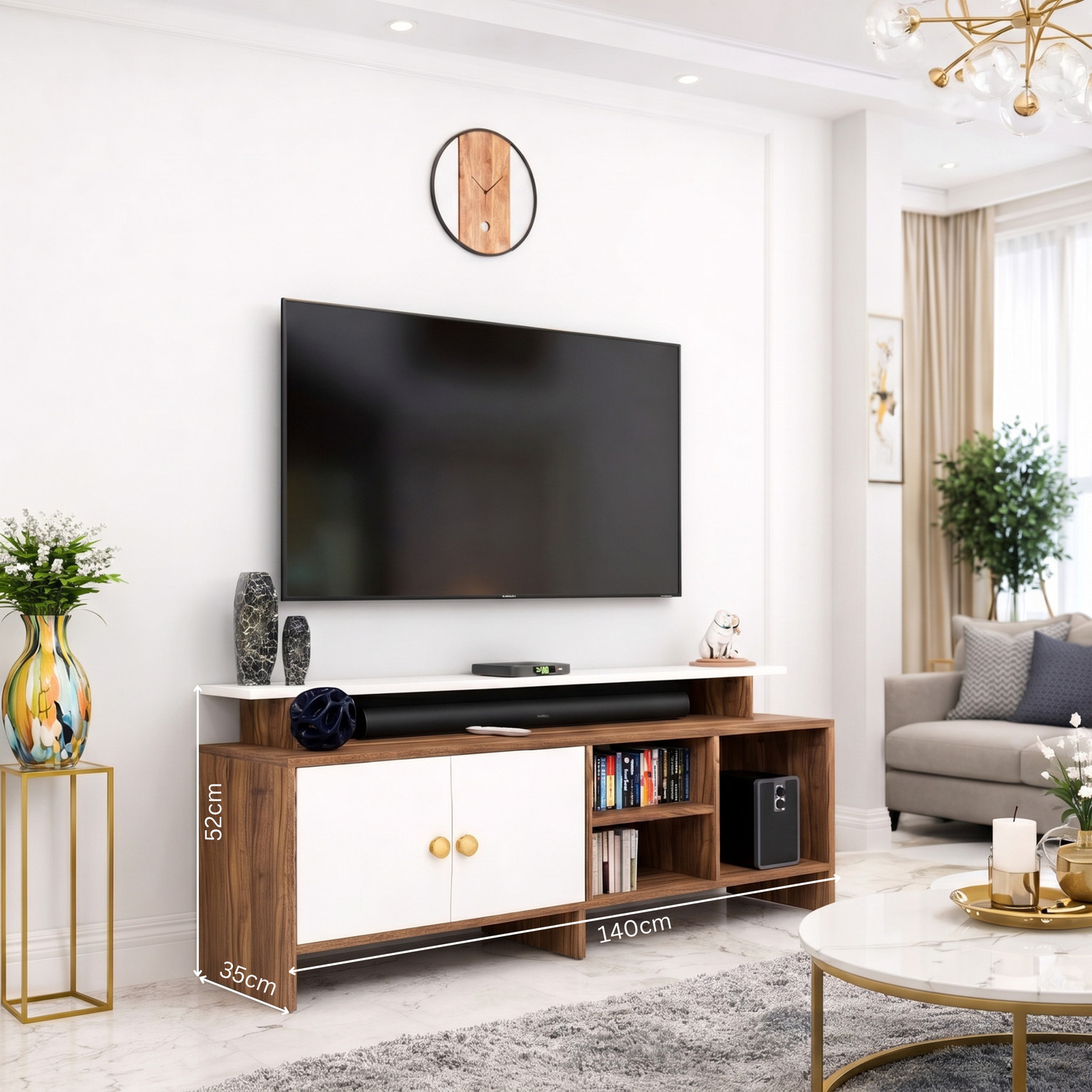 Image of Avenue Venture Contemporary TV Entertainment Unit with Closed Cabinets & Open Shelves Engineered Wood TV Entertainment Unit