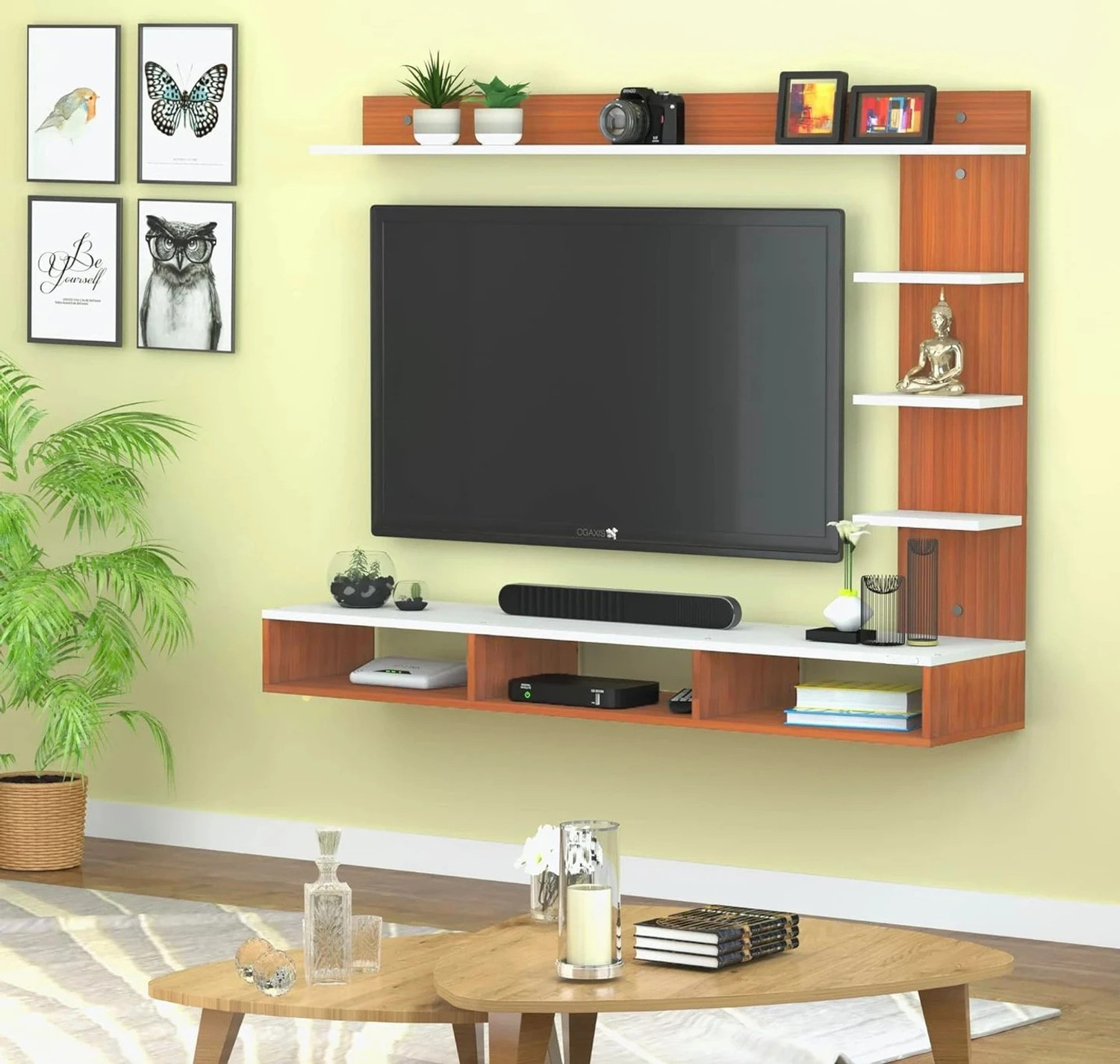 Image of Shivi Aanaya Enterprises CS(Teak /White) Engineered Wood TV Entertainment Unit