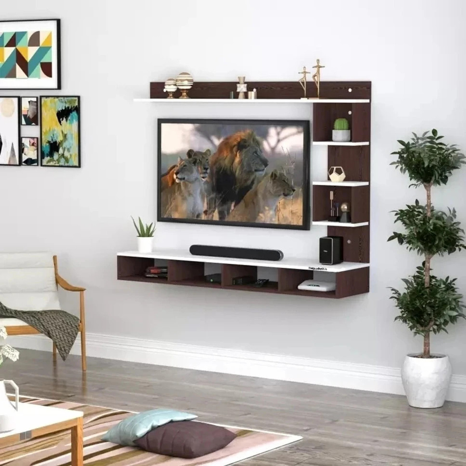 Image of TheGoodLuck 32 to 65 Inches TV Showcase Frame Media Origanizer Engineered Wood TV Entertainment Unit