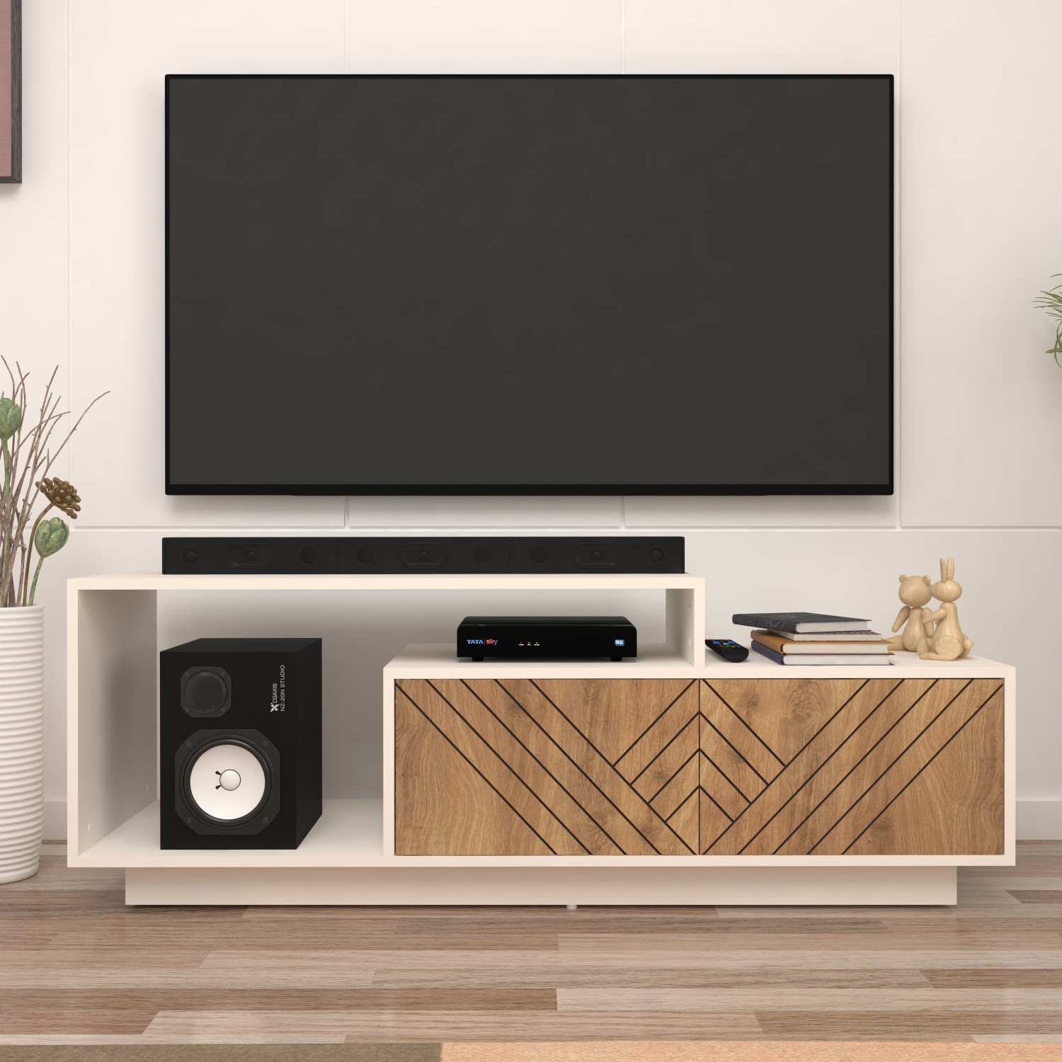 Image of spacesbyU Caspo TV Unit with Designer Shutters | TV Cabinet | Engineered Wood TV Entertainment Unit