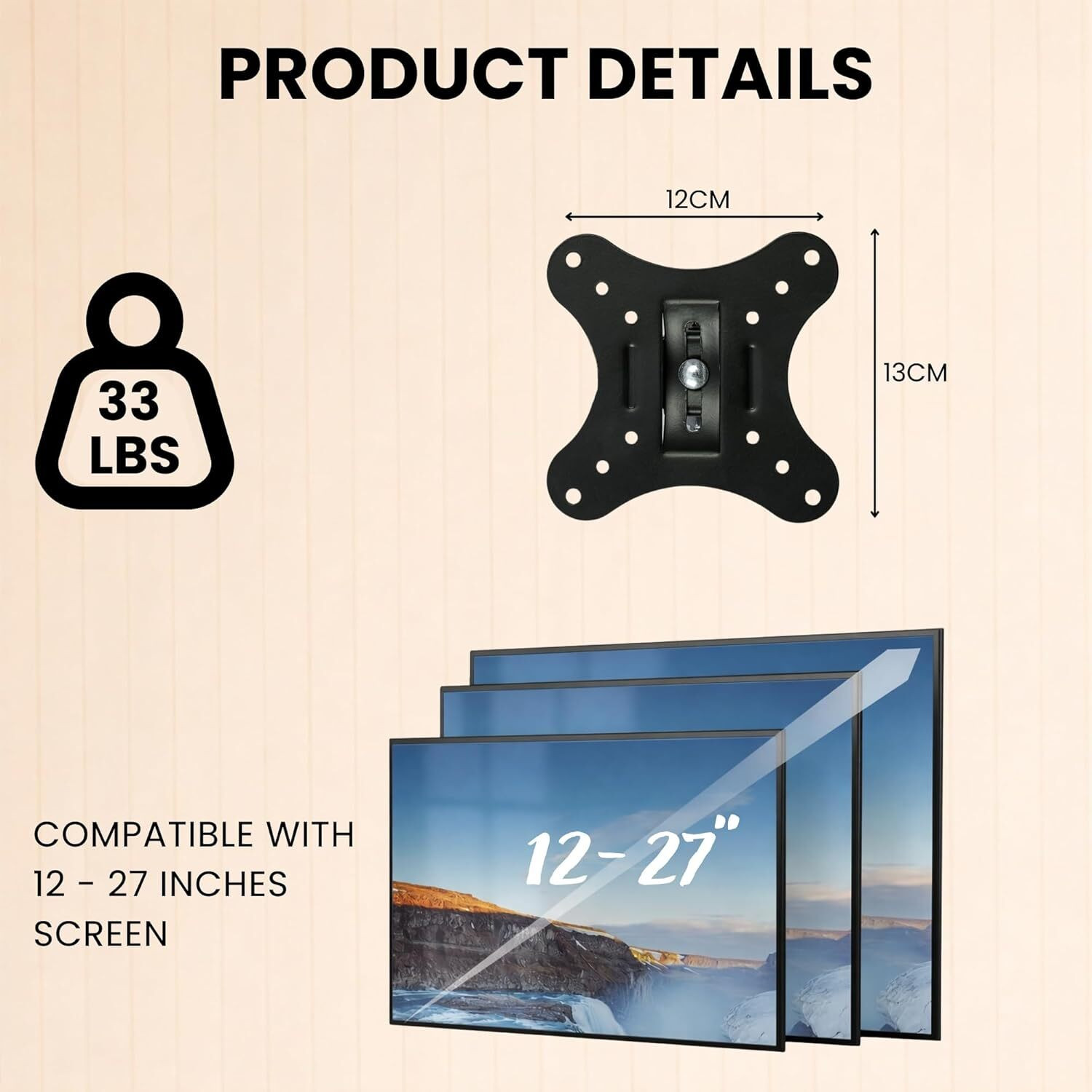 Image of merugni Heavy Duty TV Wall Mount Stand for 12 to 27 inches LED /LCD /Monitor Screen's TV Stand Base